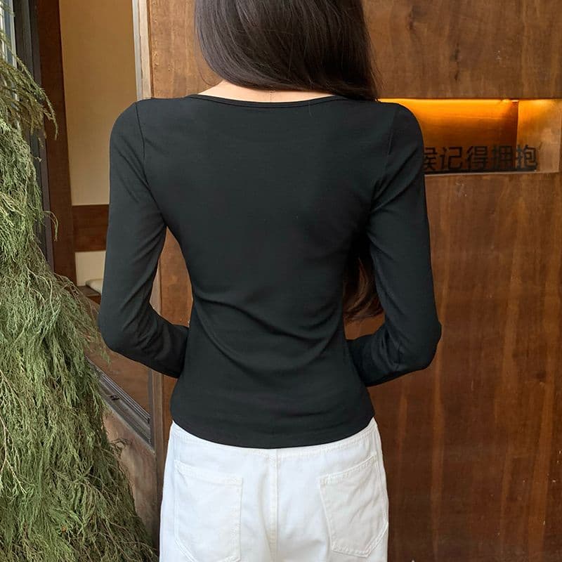 실사 260 그램 모달 리브 긴팔 티셔츠 여성 의류 봄 가을 겨울 기본 셔츠 인사이드 가져 가라. 불규칙 이미지 4