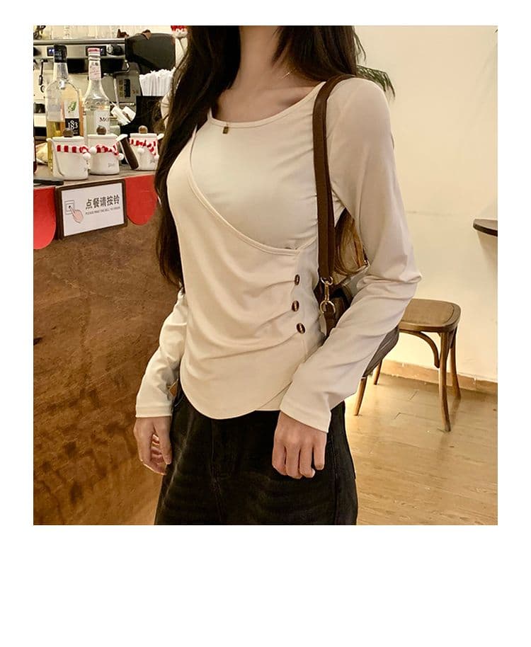 실사 260 그램 모달 리브 긴팔 티셔츠 여성 의류 봄 가을 겨울 기본 셔츠 인사이드 가져 가라. 불규칙 상세 이미지 1
