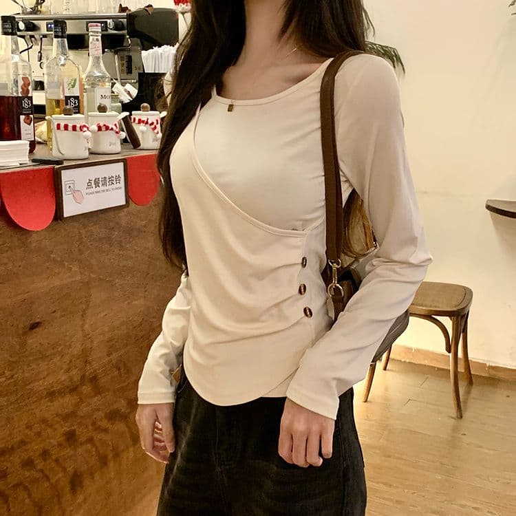 실사 260 그램 모달 리브 긴팔 티셔츠 여성 의류 봄 가을 겨울 기본 셔츠 인사이드 가져 가라. 불규칙 상세 이미지 8
