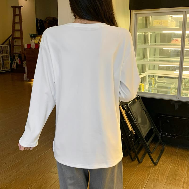 실사 280 그램 De 플러시 긴팔 티셔츠 여성 의류 봄 가을 겨울 털이 있는 인사이드 가져 가라. 기본 셔츠 후드티 중간 길이 이미지 5