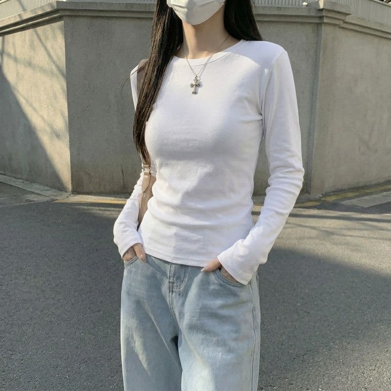 실사 280 그램 양 플러시 De 플러시 기본 셔츠 여성 봄 가을 겨울 긴팔 티셔츠 털이 있는 라운드 넥 긍정적 인 어깨 이미지 4