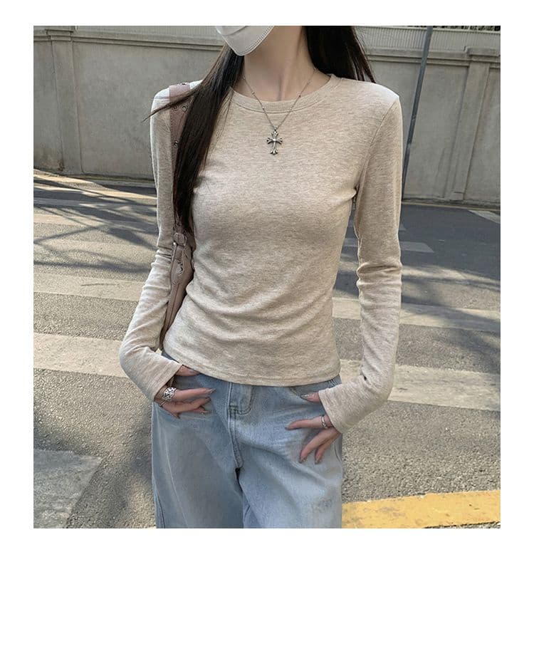 실사 280 그램 양 플러시 De 플러시 기본 셔츠 여성 봄 가을 겨울 긴팔 티셔츠 털이 있는 라운드 넥 긍정적 인 어깨 상세 이미지 1