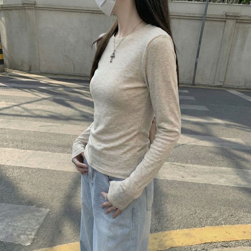 실사 280 그램 양 플러시 De 플러시 기본 셔츠 여성 봄 가을 겨울 긴팔 티셔츠 털이 있는 라운드 넥 긍정적 인 어깨 상세 이미지 6