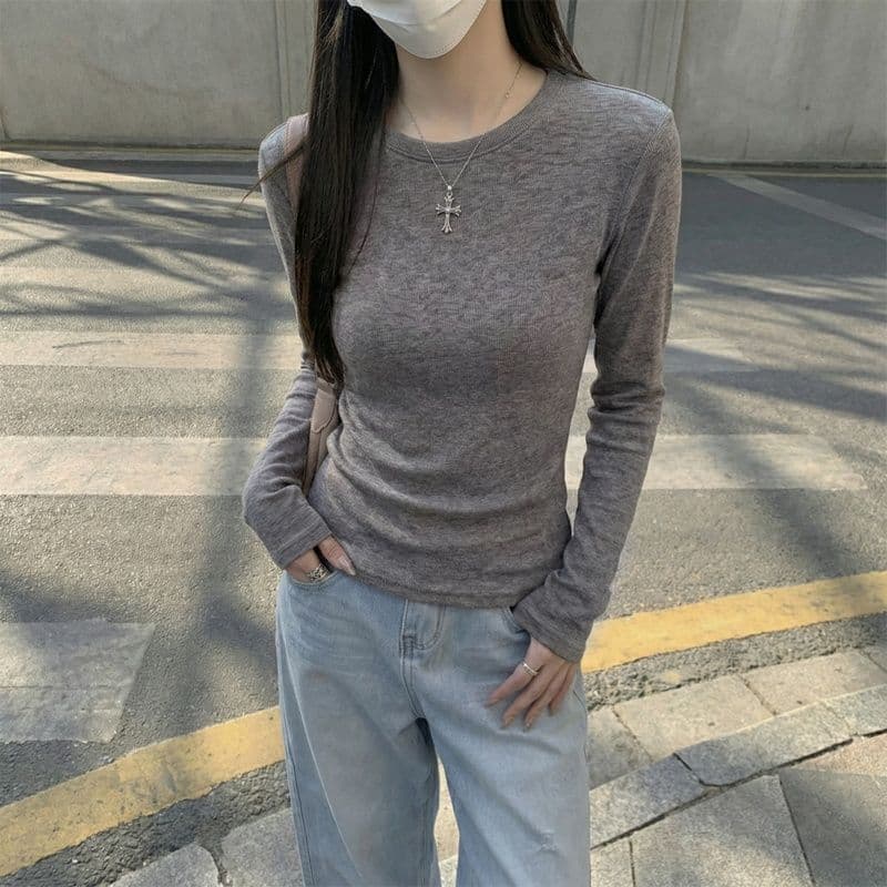 실사 280 그램 양 플러시 De 플러시 기본 셔츠 여성 봄 가을 겨울 긴팔 티셔츠 털이 있는 라운드 넥 긍정적 인 어깨 상세 이미지 11