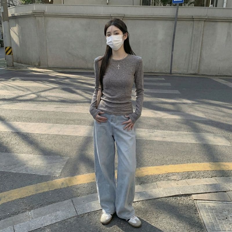 실사 280 그램 양 플러시 De 플러시 기본 셔츠 여성 봄 가을 겨울 긴팔 티셔츠 털이 있는 라운드 넥 긍정적 인 어깨 상세 이미지 14