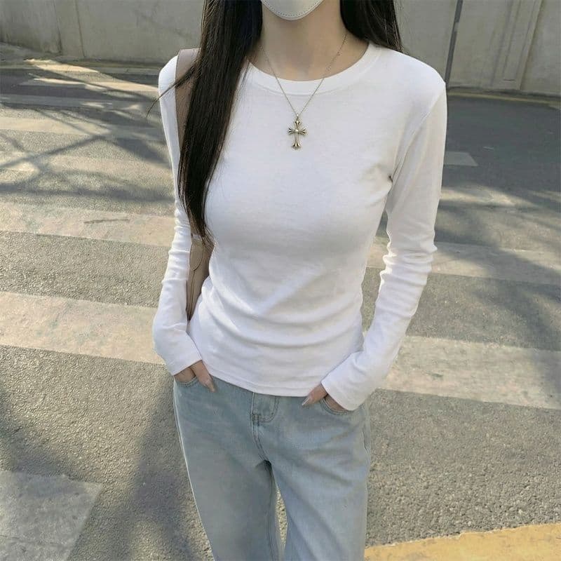실사 280 그램 양 플러시 De 플러시 기본 셔츠 여성 봄 가을 겨울 긴팔 티셔츠 털이 있는 라운드 넥 긍정적 인 어깨 상세 이미지 18