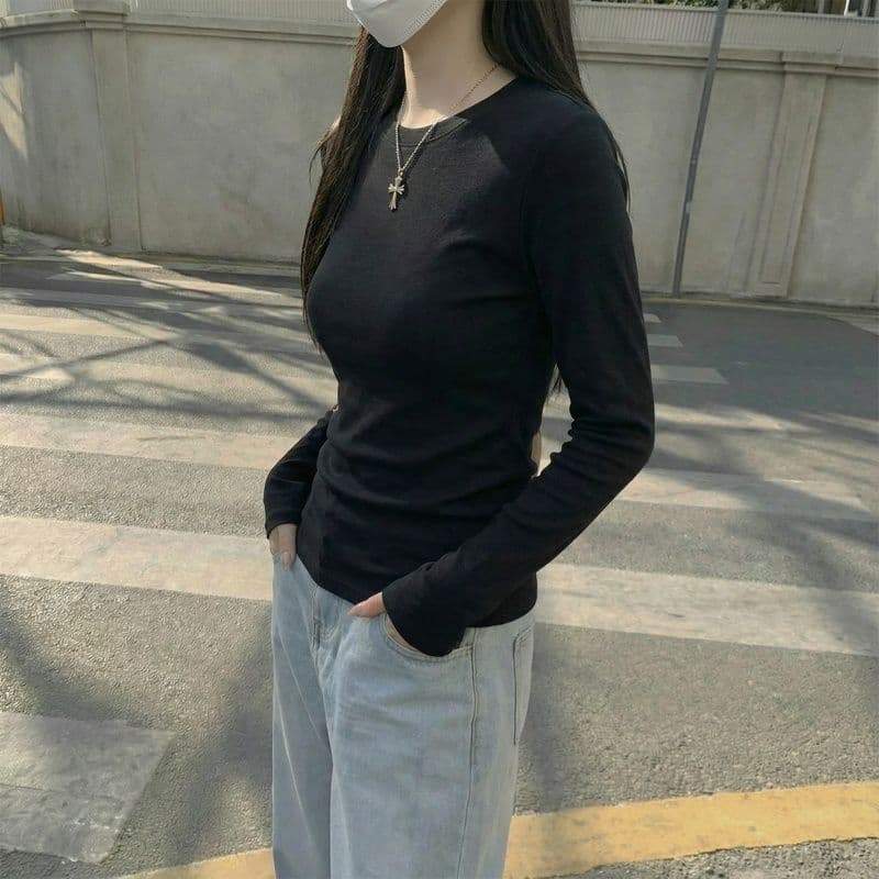 실사 280 그램 양 플러시 De 플러시 기본 셔츠 여성 봄 가을 겨울 긴팔 티셔츠 털이 있는 라운드 넥 긍정적 인 어깨 상세 이미지 23
