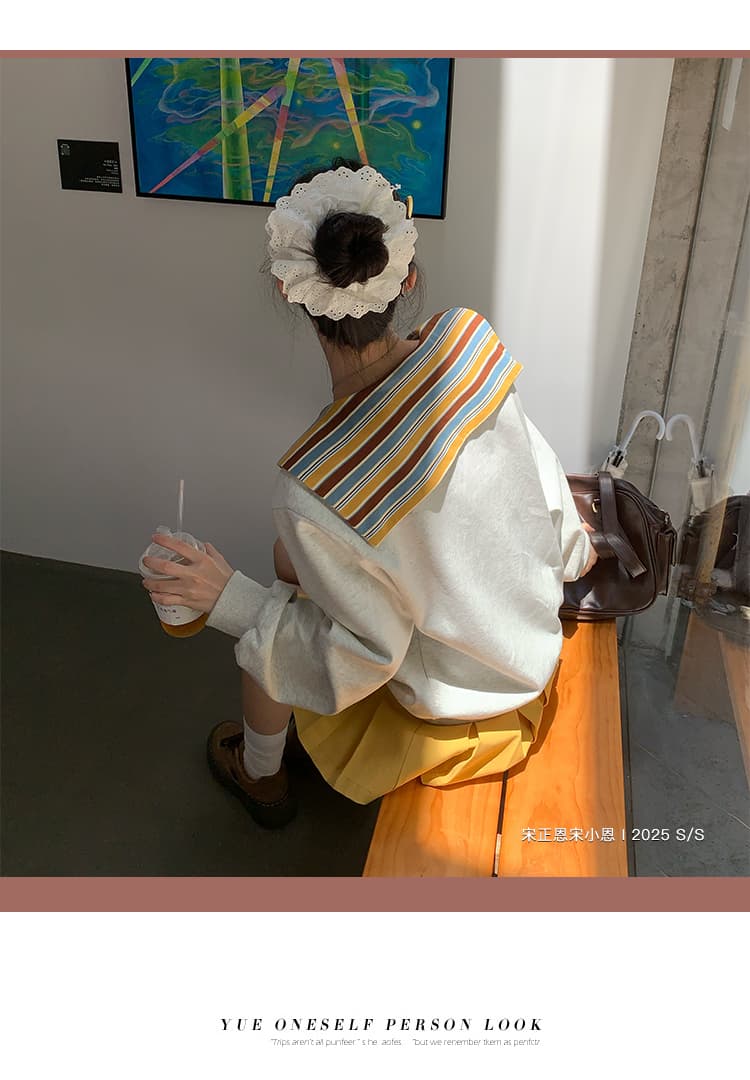 경관 그림 긴팔 티셔츠 후드티 여성 이른 봄 새로운 트렌디 스트라이프 숄 페이크 레이어드 루즈핏 V넥 한국 스타일 맨위 상세 이미지 21