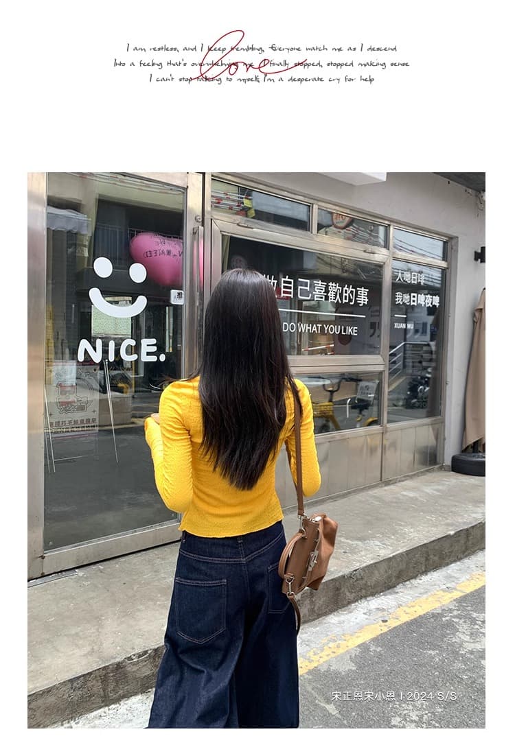 경관 그림 오픈 가디건 짧은 외투 여성 긴 소매 티셔츠 2025 이른 봄 새로운 얇은 라운드 넥 쇼트 스타일 몸매 가꾸기 기본 셔츠 맨위 상세 이미지 23