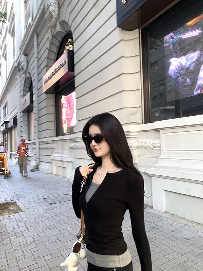 경관 그림 220 그램 부티크 양모 긴팔 티셔츠 기본 셔츠 얇은 배색 페이크 레이어드 몸매 가꾸기 세트 손가락 맨위 상세 이미지 4