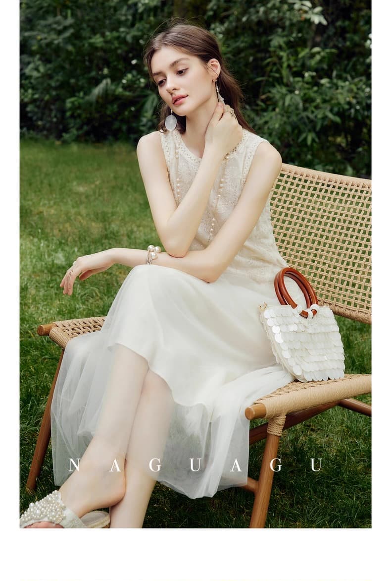 호박 골짜기 달빛 꿈 나라 3 차원 구슬 조각 자수 우아함 민소매 반팔 Tulle 여성 드레스 26 새로운 상세 이미지 7