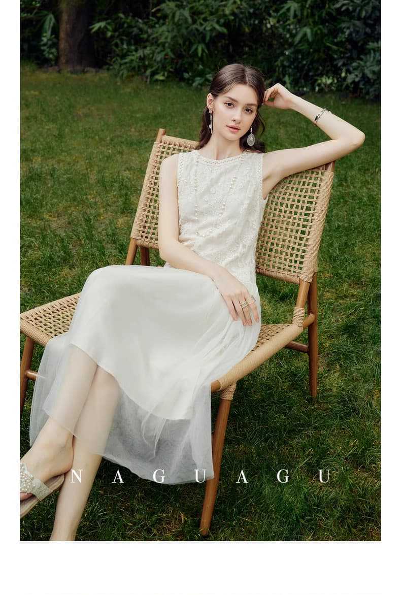 호박 골짜기 달빛 꿈 나라 3 차원 구슬 조각 자수 우아함 민소매 반팔 Tulle 여성 드레스 26 새로운 상세 이미지 8