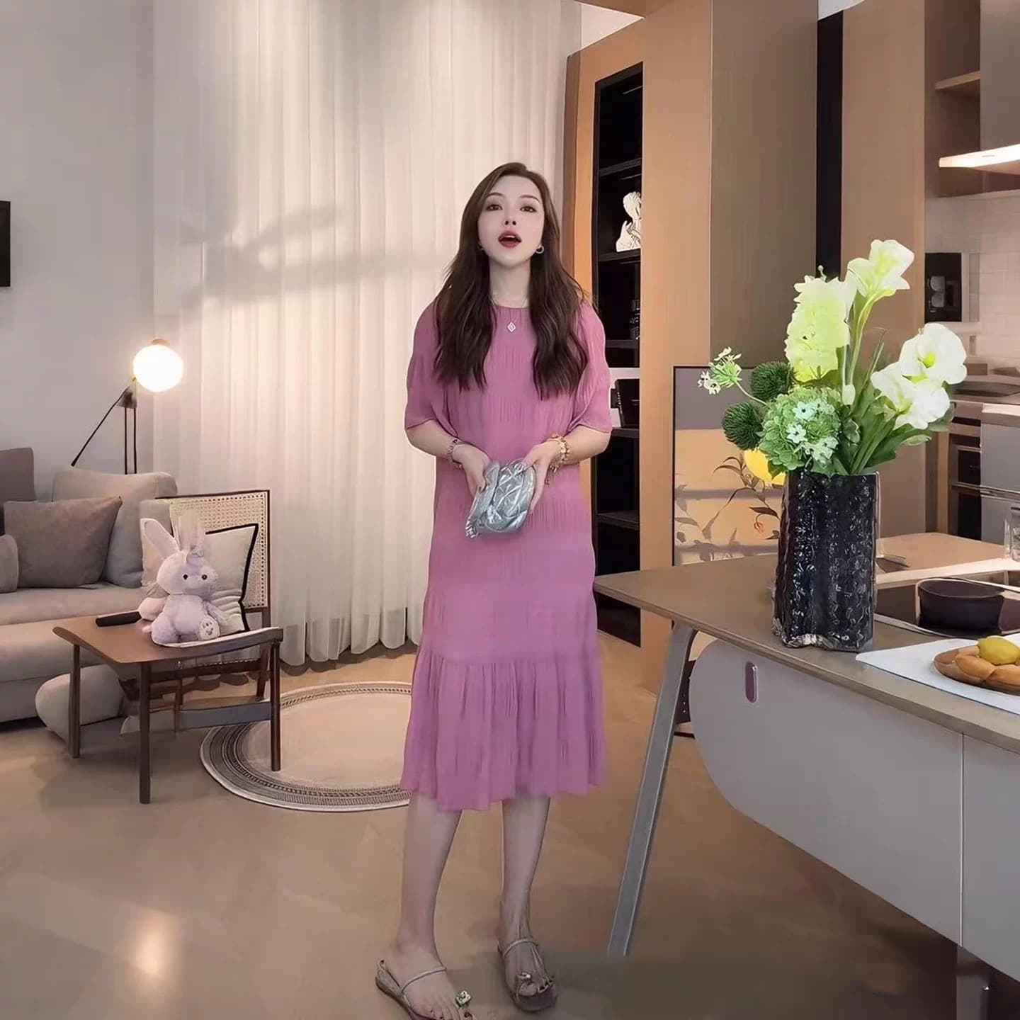 빅 사이즈 지방 mm 프랑스식 품격 여성 드레스 여름 새로운 허리 수축 연령 감소 슬림해 보이는 표지 배 플리츠 차 휴식 치마 이미지 5