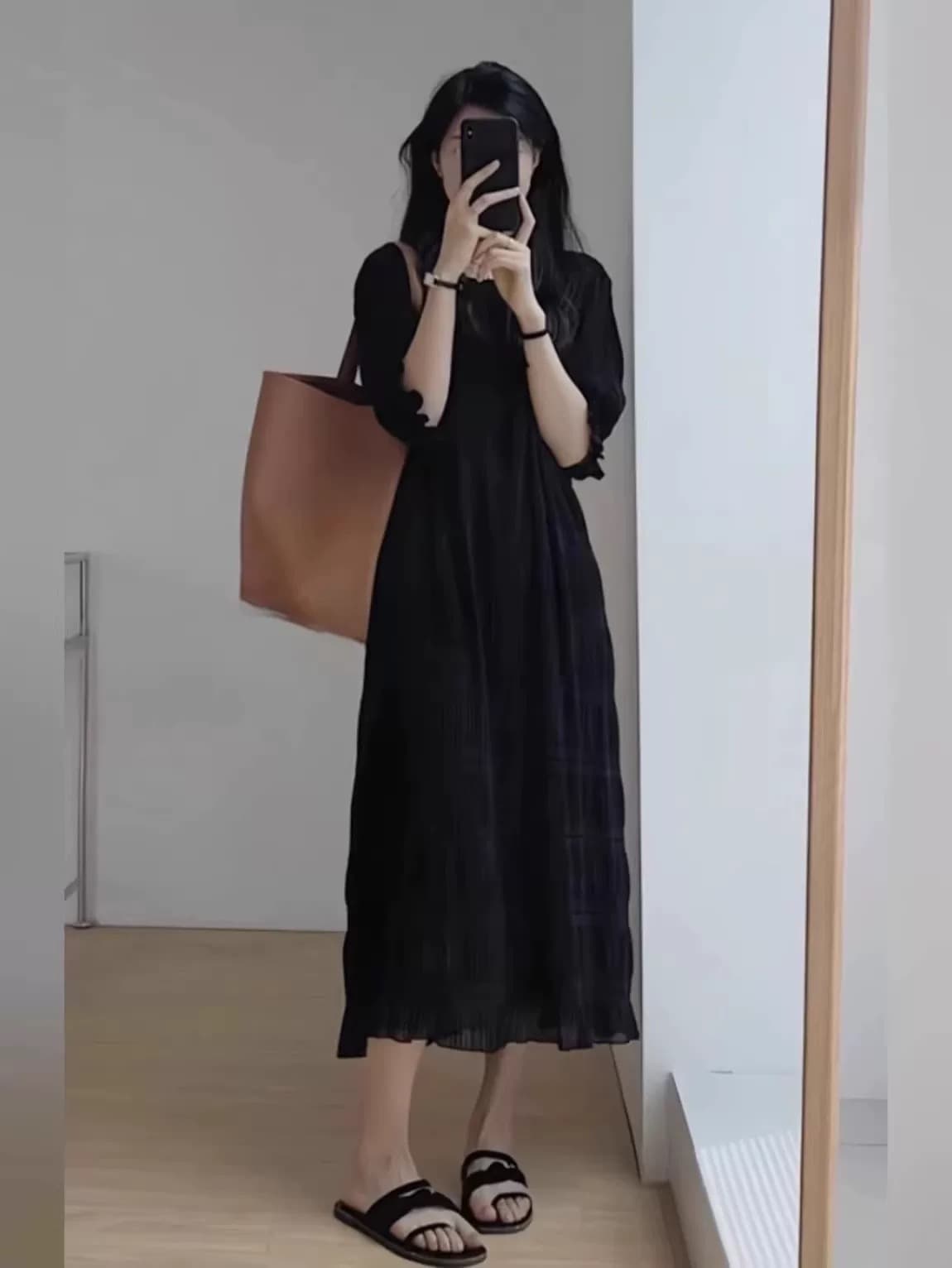 빅 사이즈 지방 mm 프랑스식 품격 여성 드레스 여름 새로운 허리 수축 연령 감소 슬림해 보이는 표지 배 플리츠 차 휴식 치마 상세 이미지 3