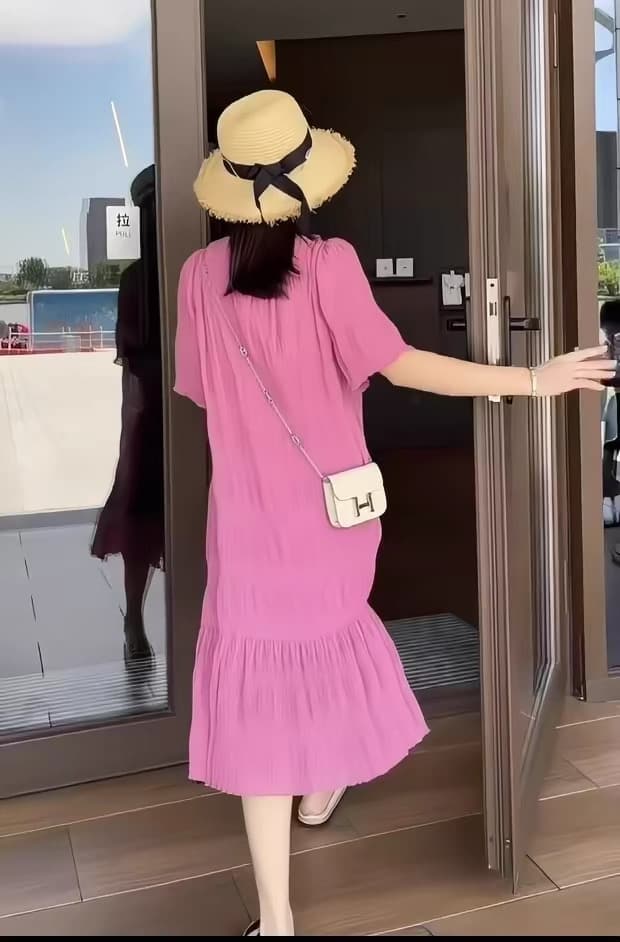 빅 사이즈 지방 mm 프랑스식 품격 여성 드레스 여름 새로운 허리 수축 연령 감소 슬림해 보이는 표지 배 플리츠 차 휴식 치마 상세 이미지 9