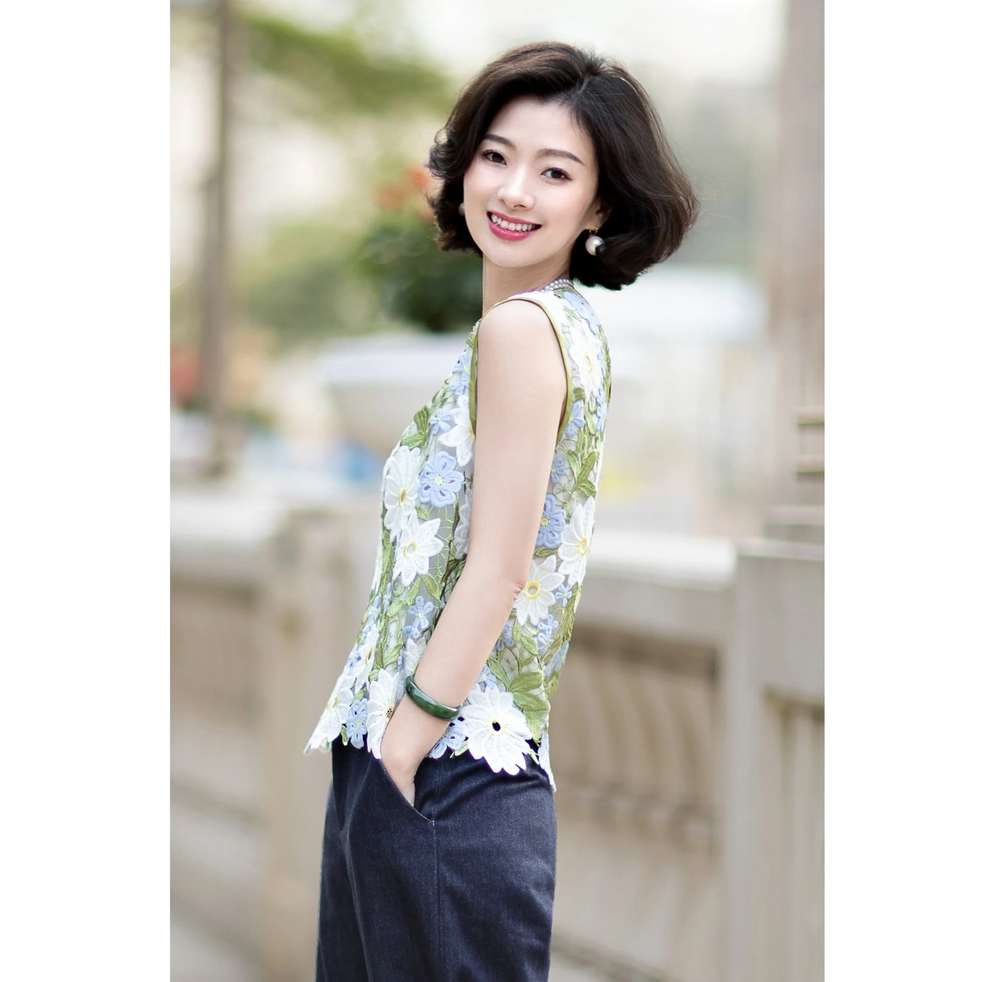 꽃의 요정 뽕나무 누에 실크 꽃 홀로우 아웃 자수 조끼 여성 슬림해 보이는 만나는 맨위 상세 이미지 9