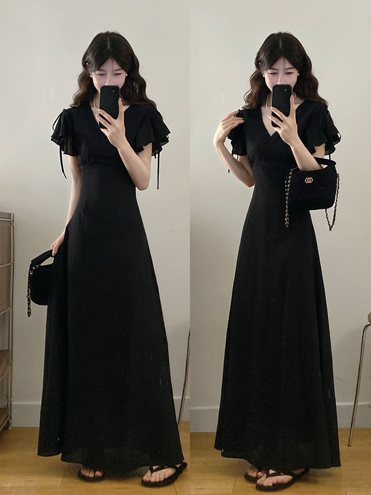 실사 빅 사이즈 여성 의류 그는 벤 바람 우아함 몸매 가꾸기 드레스 품격 부드러운 고급 센스 롱 스커트