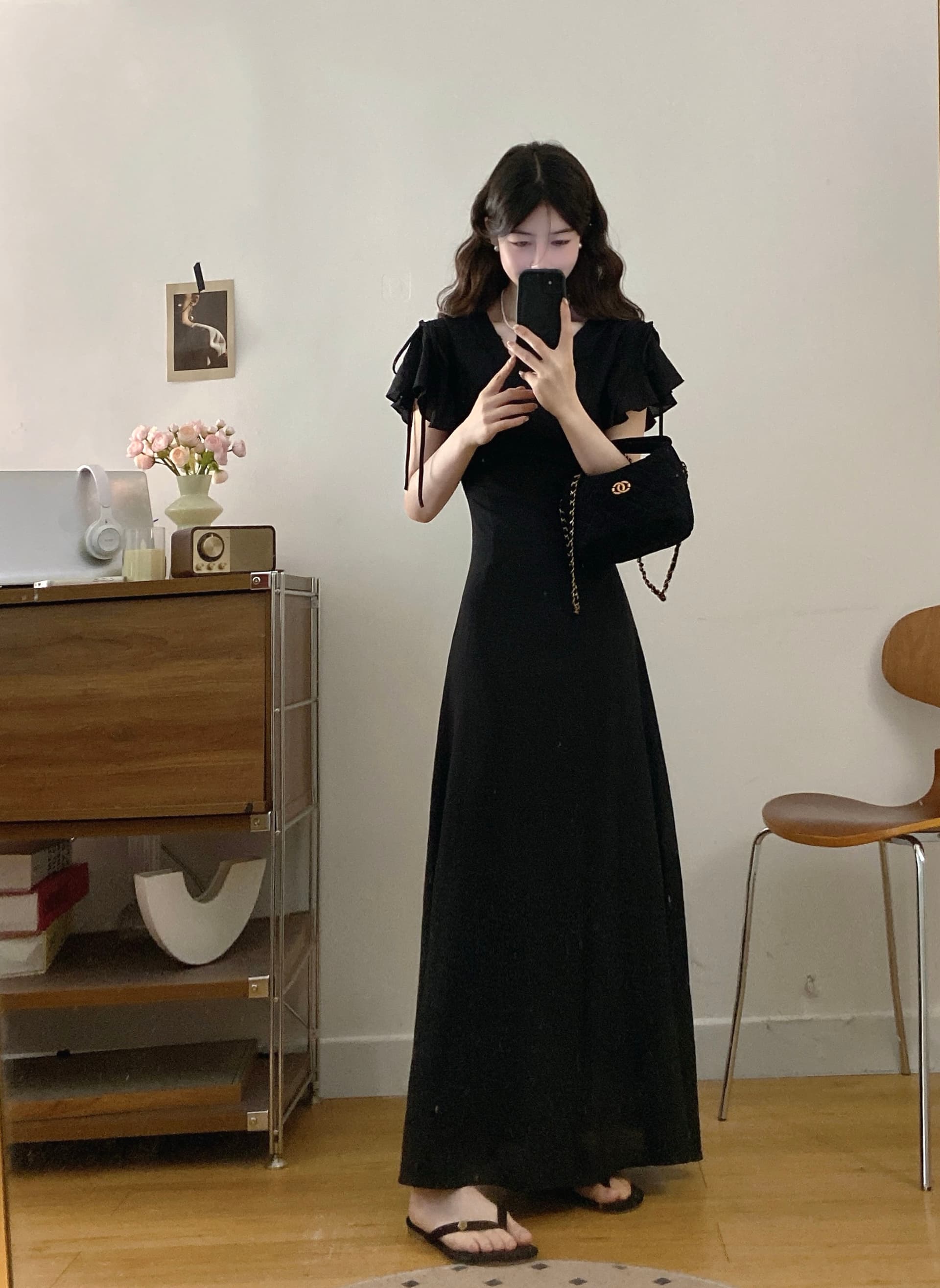 실사 빅 사이즈 여성 의류 그는 벤 바람 우아함 몸매 가꾸기 드레스 품격 부드러운 고급 센스 롱 스커트 상세 이미지 2