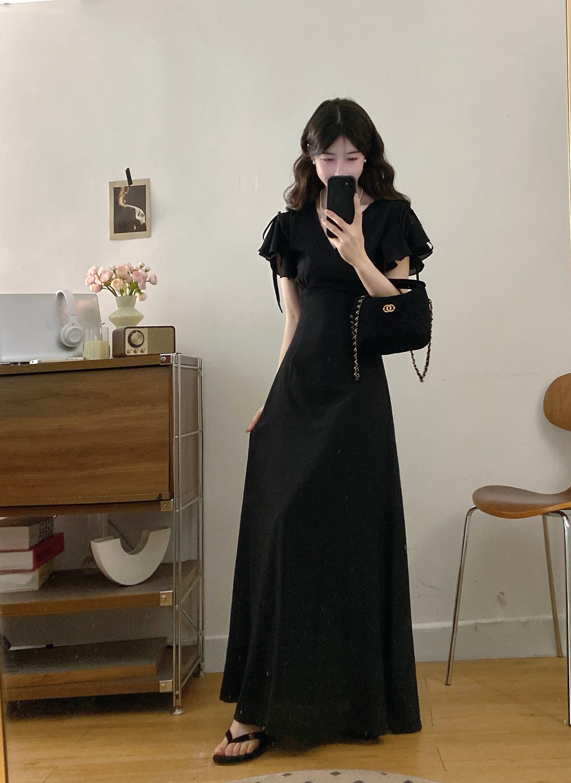 실사 빅 사이즈 여성 의류 그는 벤 바람 우아함 몸매 가꾸기 드레스 품격 부드러운 고급 센스 롱 스커트 상세 이미지 3