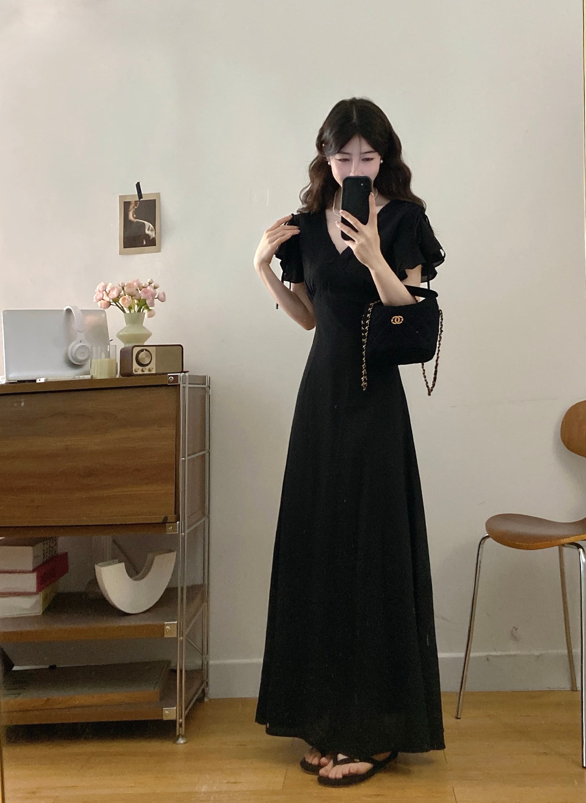 실사 빅 사이즈 여성 의류 그는 벤 바람 우아함 몸매 가꾸기 드레스 품격 부드러운 고급 센스 롱 스커트 상세 이미지 4