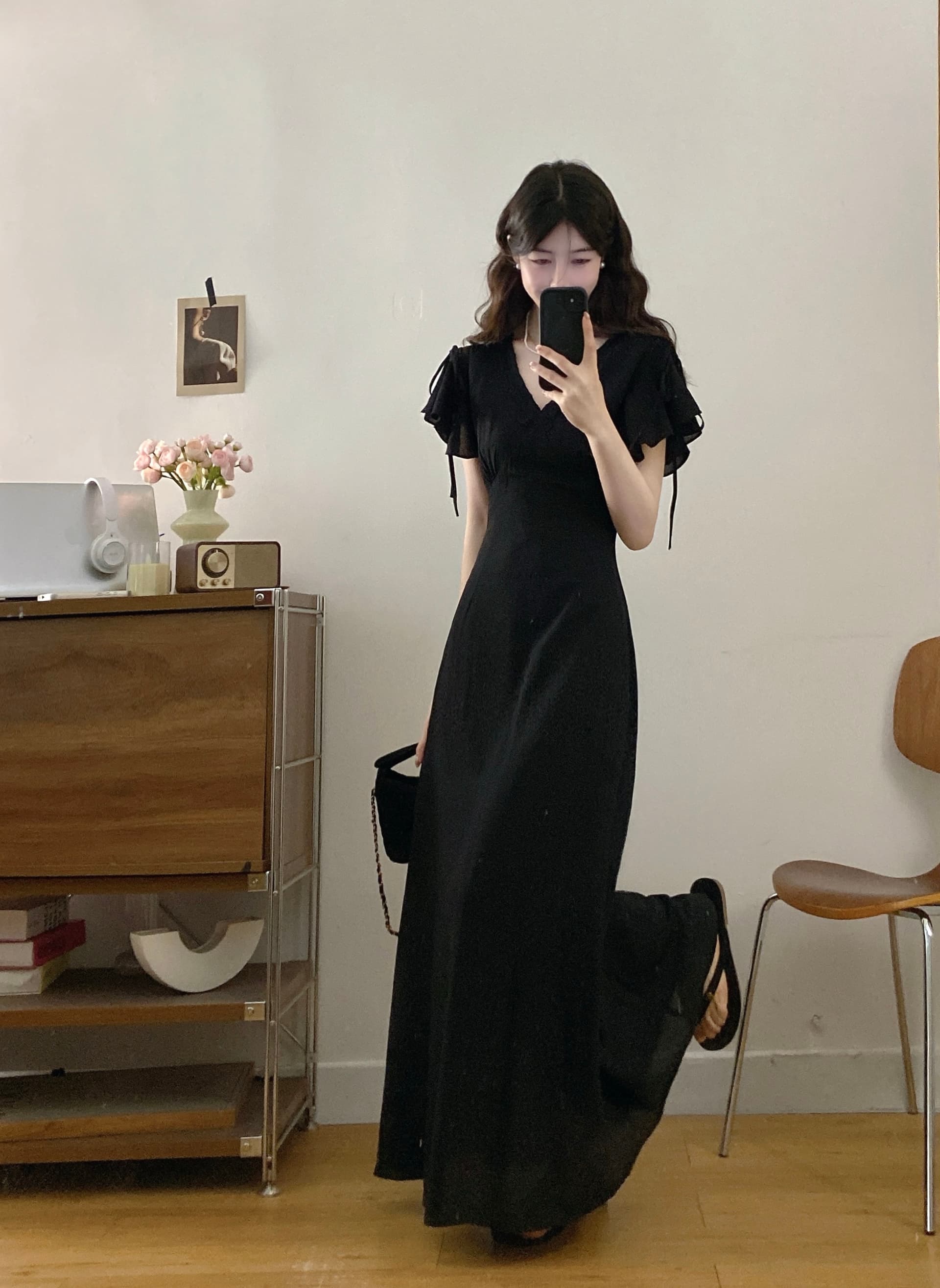 실사 빅 사이즈 여성 의류 그는 벤 바람 우아함 몸매 가꾸기 드레스 품격 부드러운 고급 센스 롱 스커트 상세 이미지 5