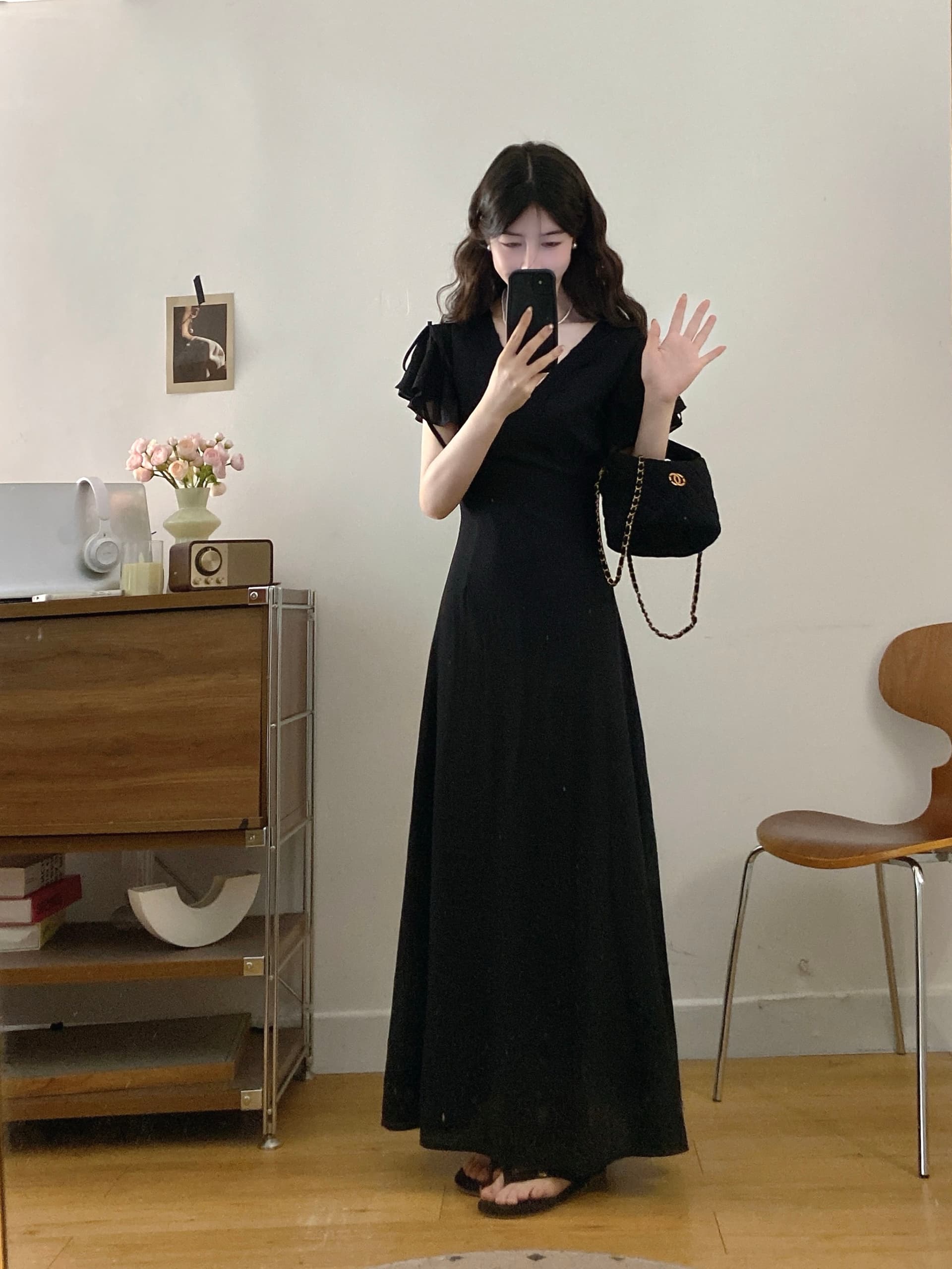 실사 빅 사이즈 여성 의류 그는 벤 바람 우아함 몸매 가꾸기 드레스 품격 부드러운 고급 센스 롱 스커트 상세 이미지 6