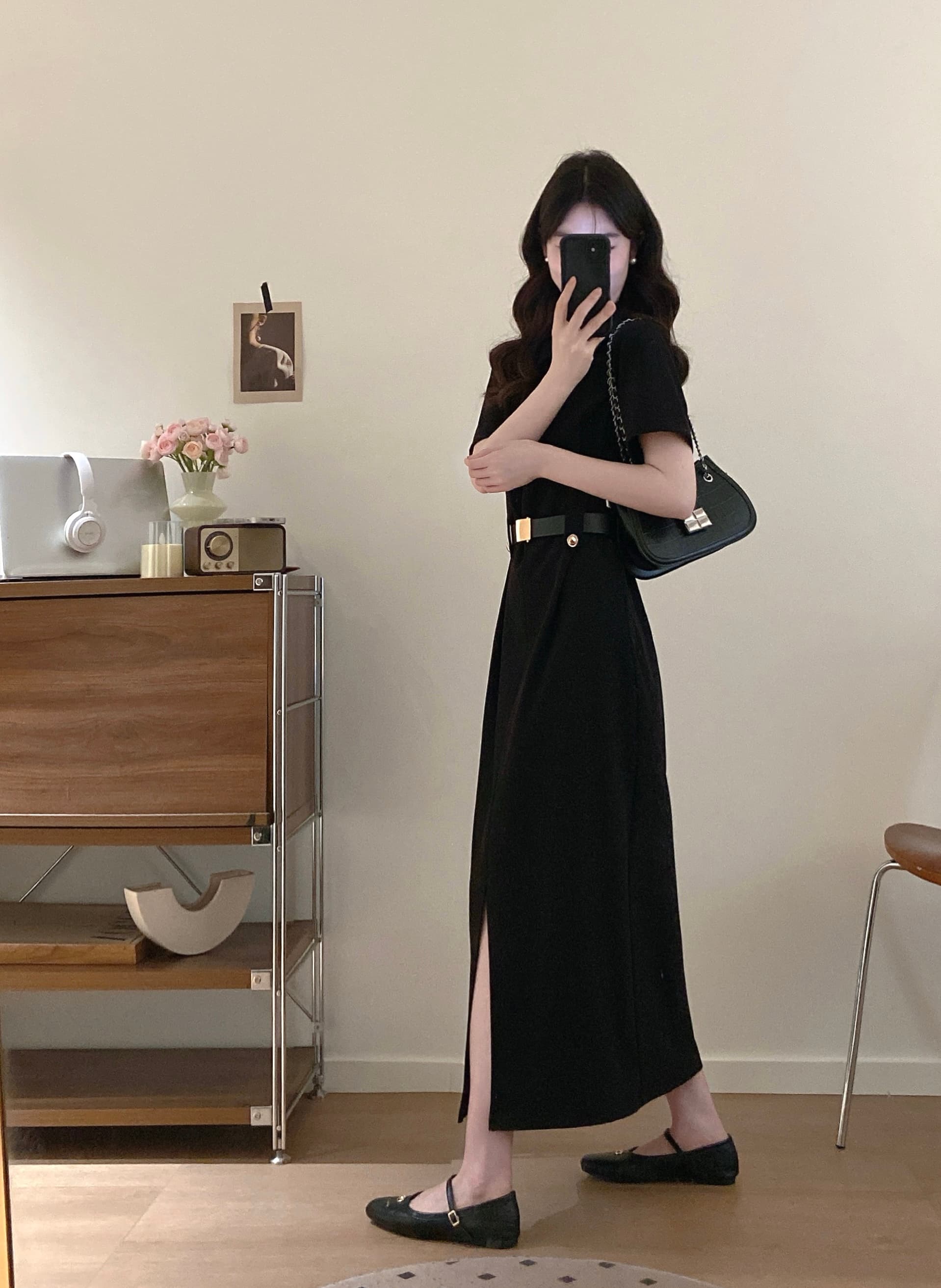 실사 빅 사이즈 여성 의류 2026 여름 새로운 품격 프랑스식 그는 벤 바람 작은 검은 드레스 폴로 칼라 허리 수축 드레스 상세 이미지 13
