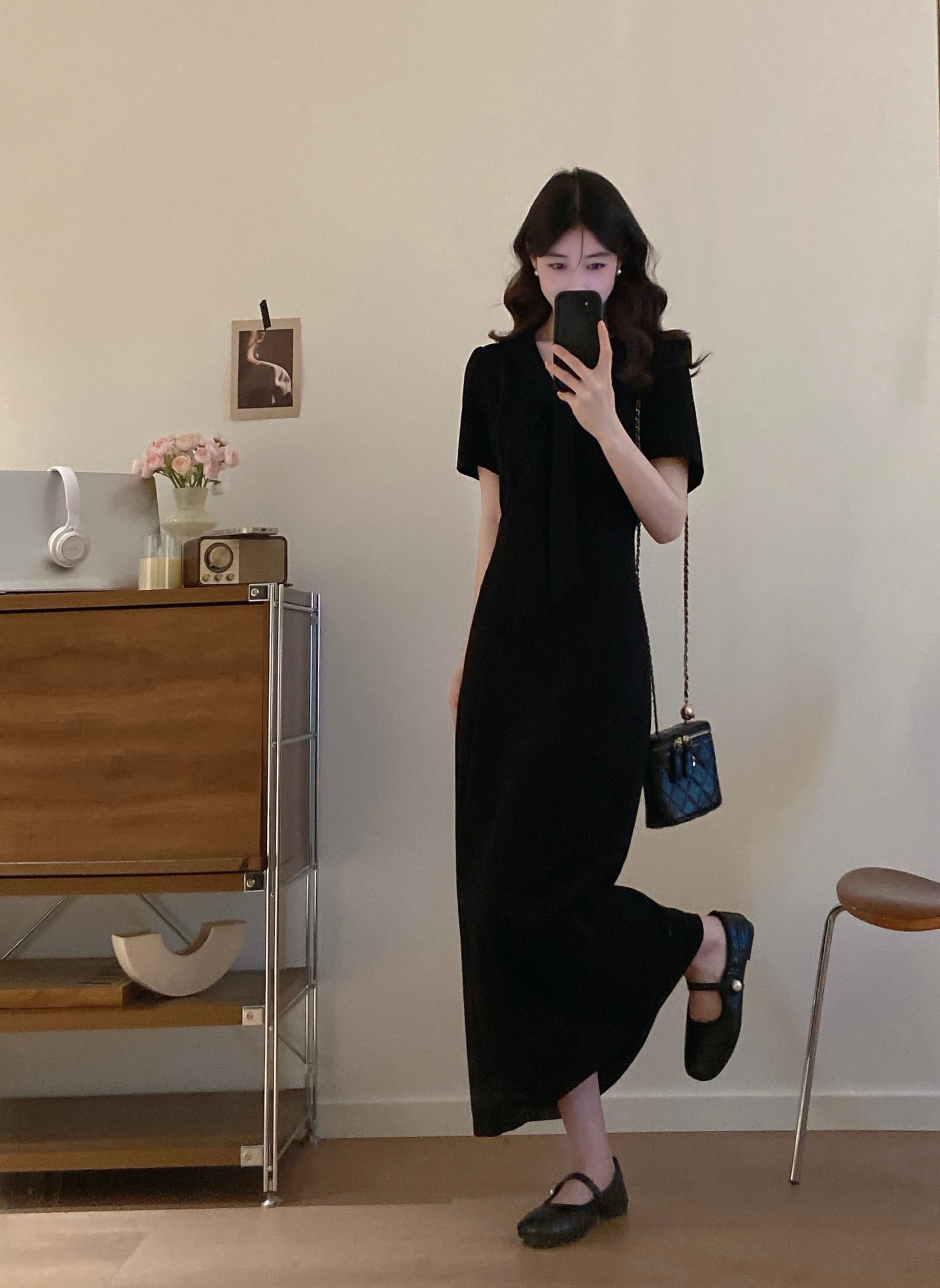실사 빅 사이즈 여성 의류 2026 여름 새로운 품격 연령 감소 해군 칼라 드레스 그는 벤 바람 검정색 치마 상세 이미지 7