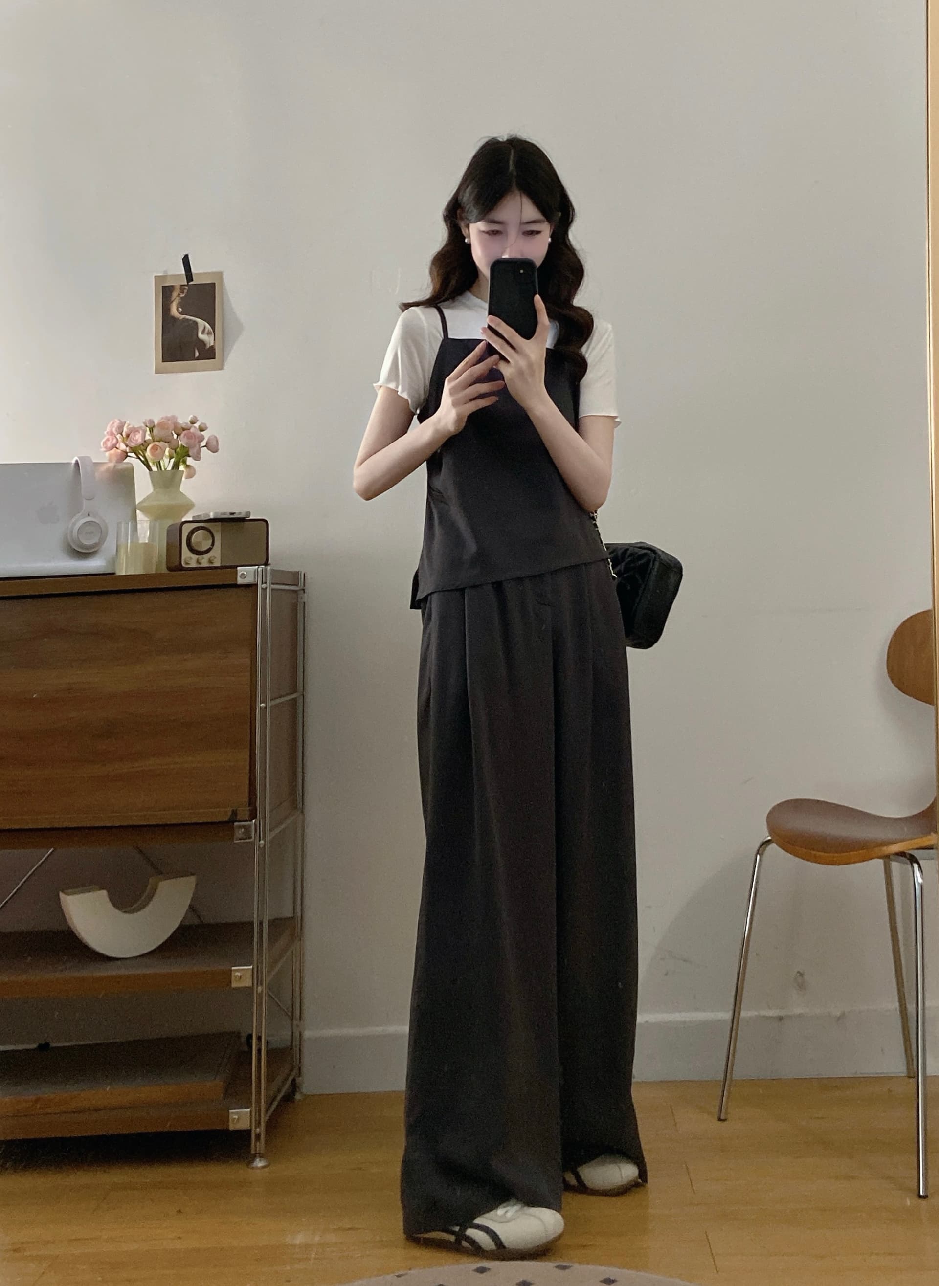 실사 빅 사이즈 여성 의류 2026 여름 새로운 한 부서 느슨함 센스 캐주얼 바람 연령 감소 슬립 티셔츠 긴 바지 3종 세트 이미지 3