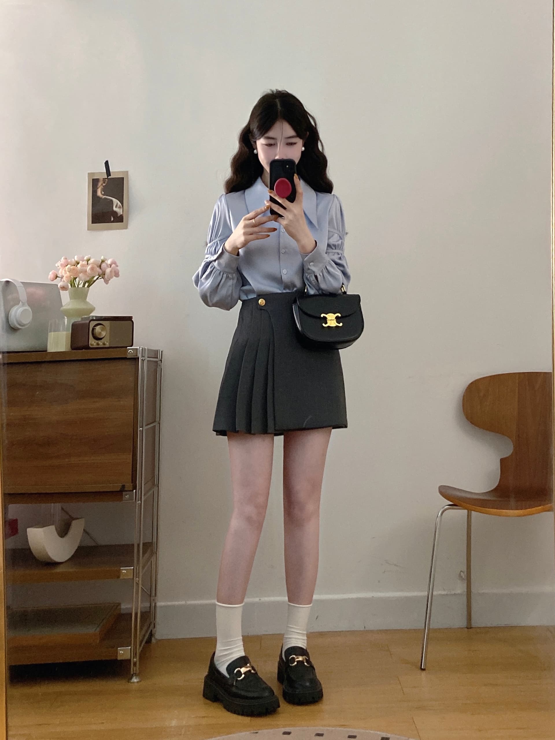 실사 빅 사이즈 여성 의류 2026 가을 새로운 한 부서 미니멀리즘 출퇴근 다용도 셔츠 하이웨이스트 반신 스커트 투피스 세트 상세 이미지 19
