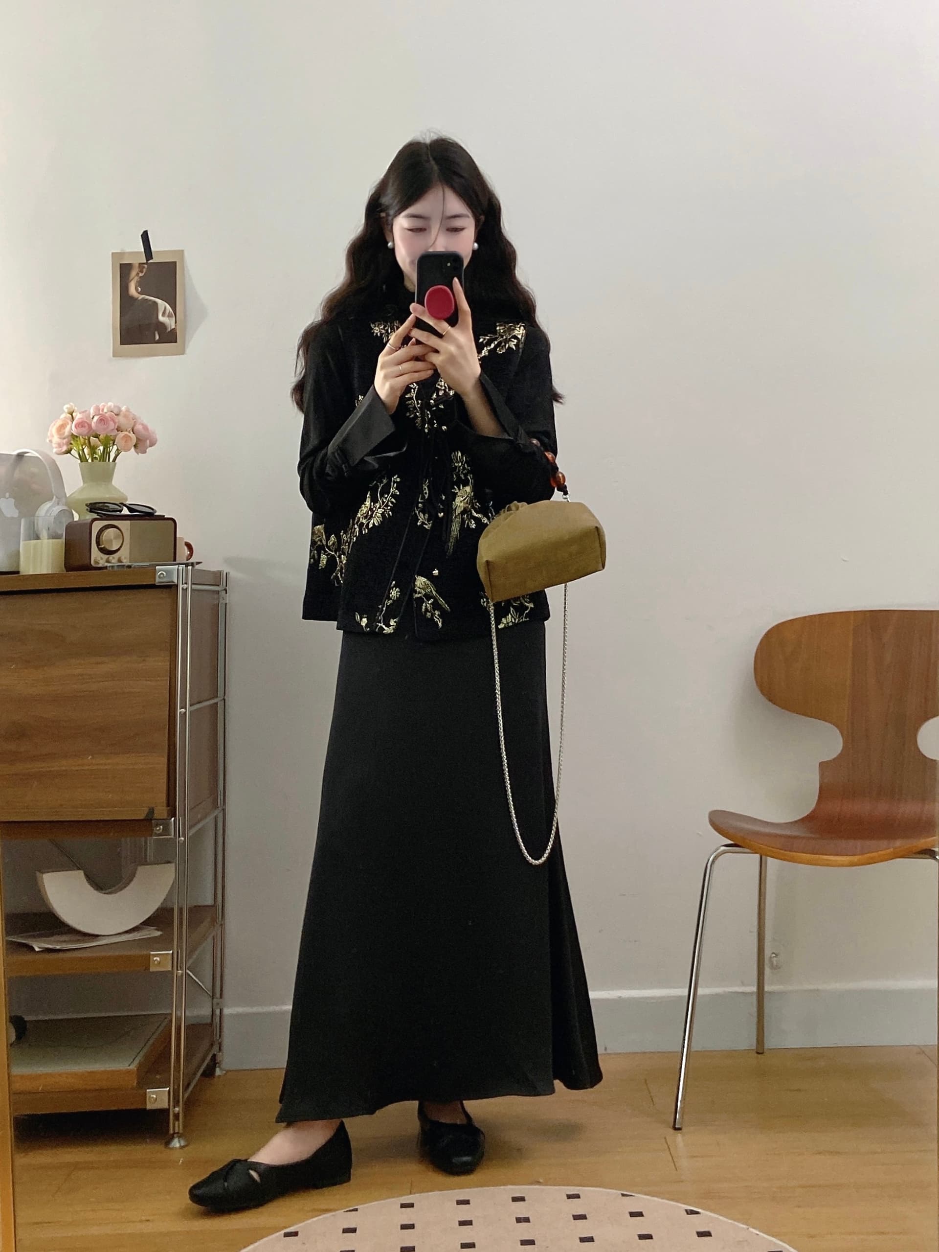 실사 빅 사이즈 여성 의류 2026 가을 새로운 새로운 중식 국풍 단추 베스트 반신 스커트 3종 세트 이미지 2