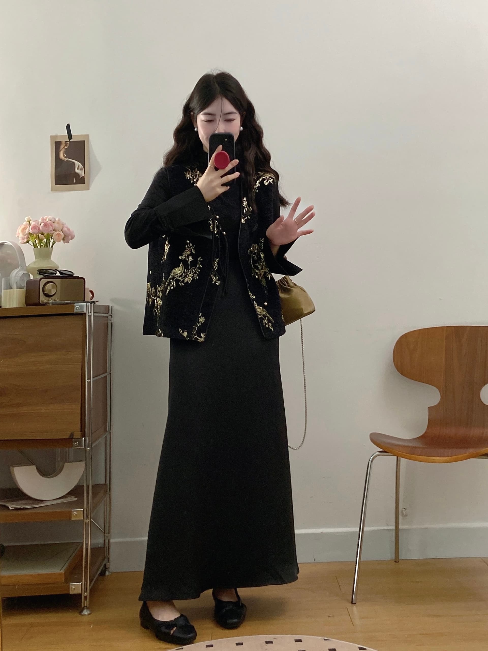 실사 빅 사이즈 여성 의류 2026 가을 새로운 새로운 중식 국풍 단추 베스트 반신 스커트 3종 세트 이미지 3