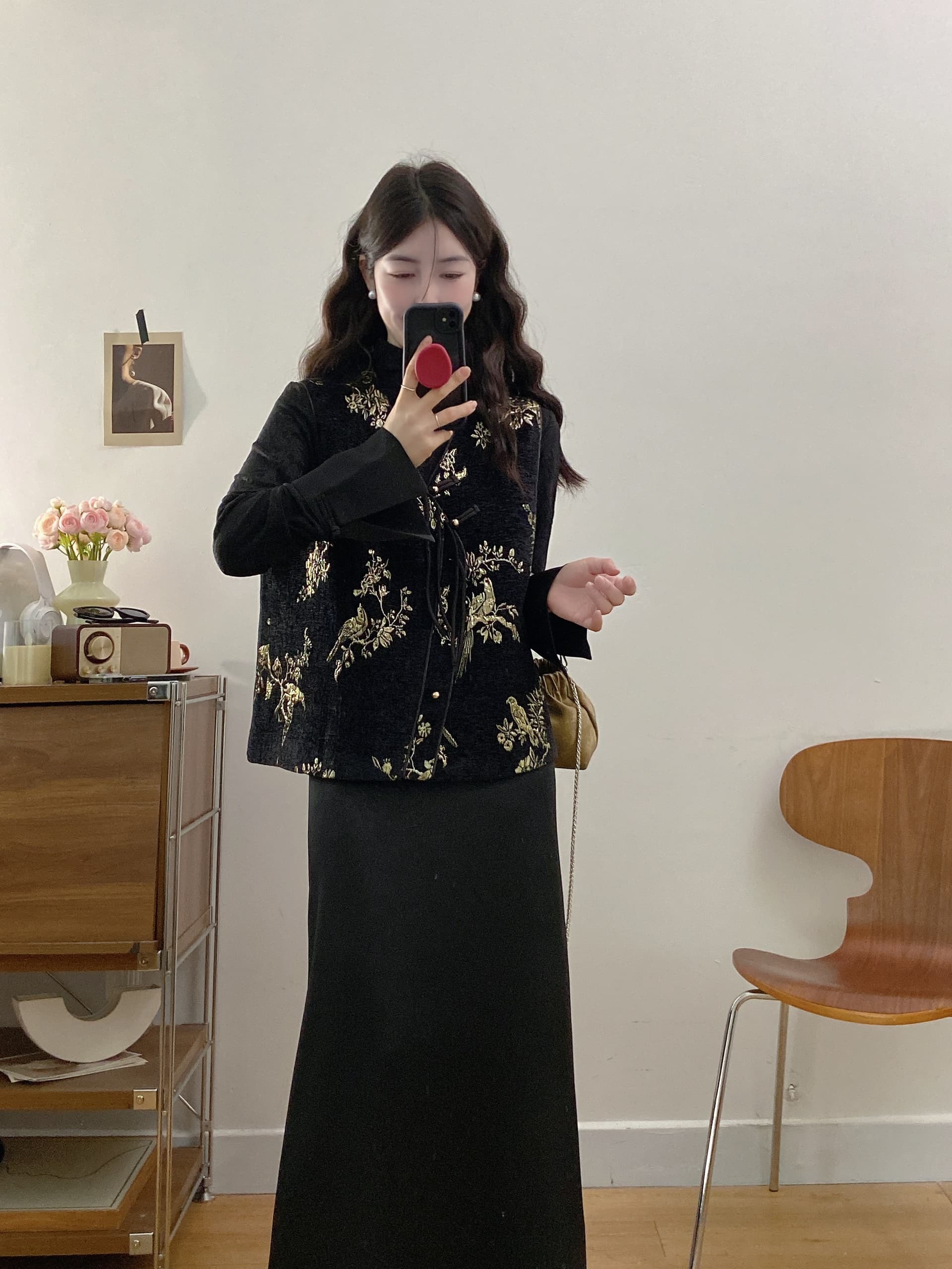 실사 빅 사이즈 여성 의류 2026 가을 새로운 새로운 중식 국풍 단추 베스트 반신 스커트 3종 세트 상세 이미지 3