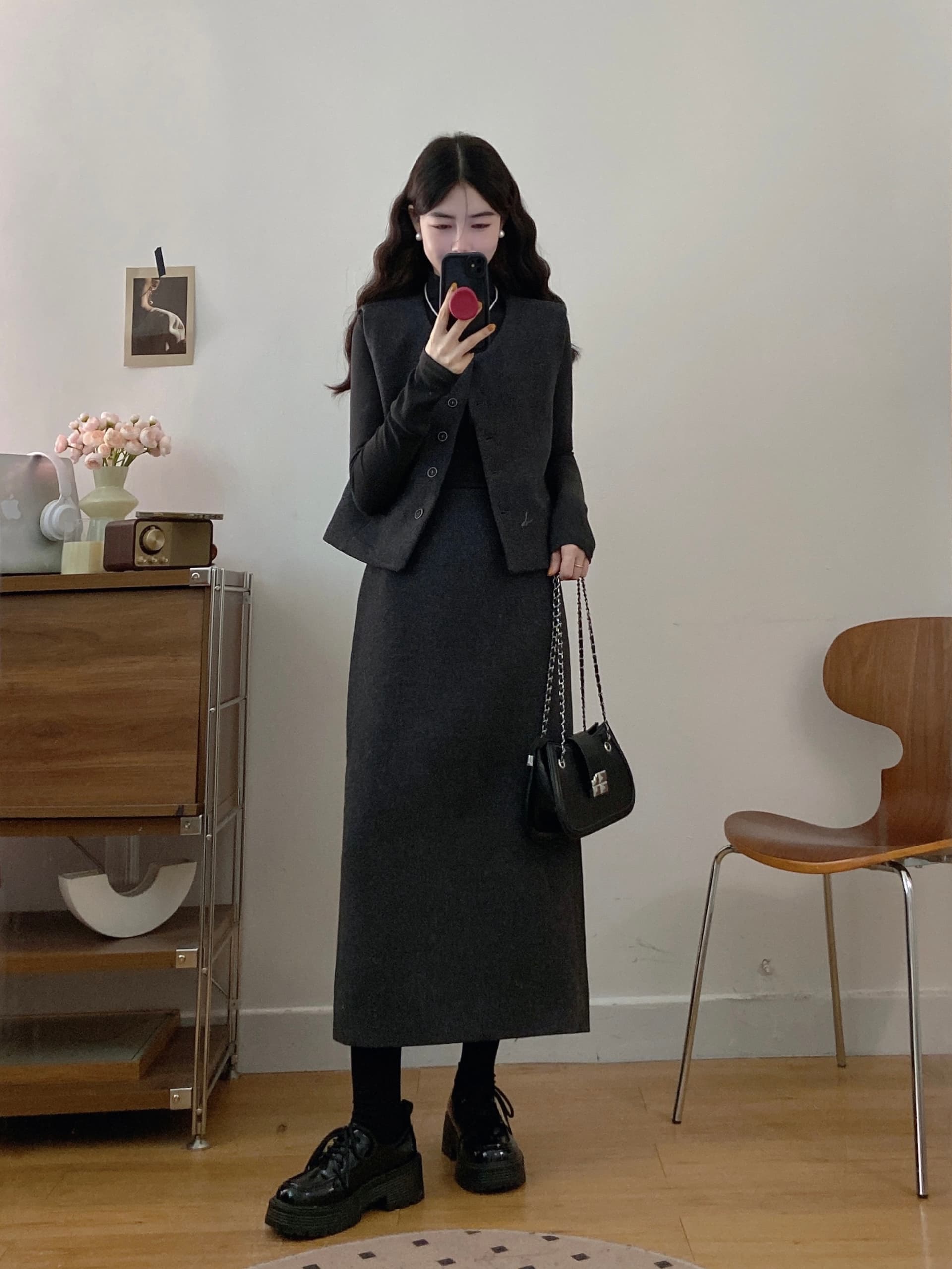 실사 빅 사이즈 여성 의류 2026 가을 새로운 고급 센스 품격 슬림해 보이는 모직 베스트 기본 셔츠 3종 세트 상세 이미지 6