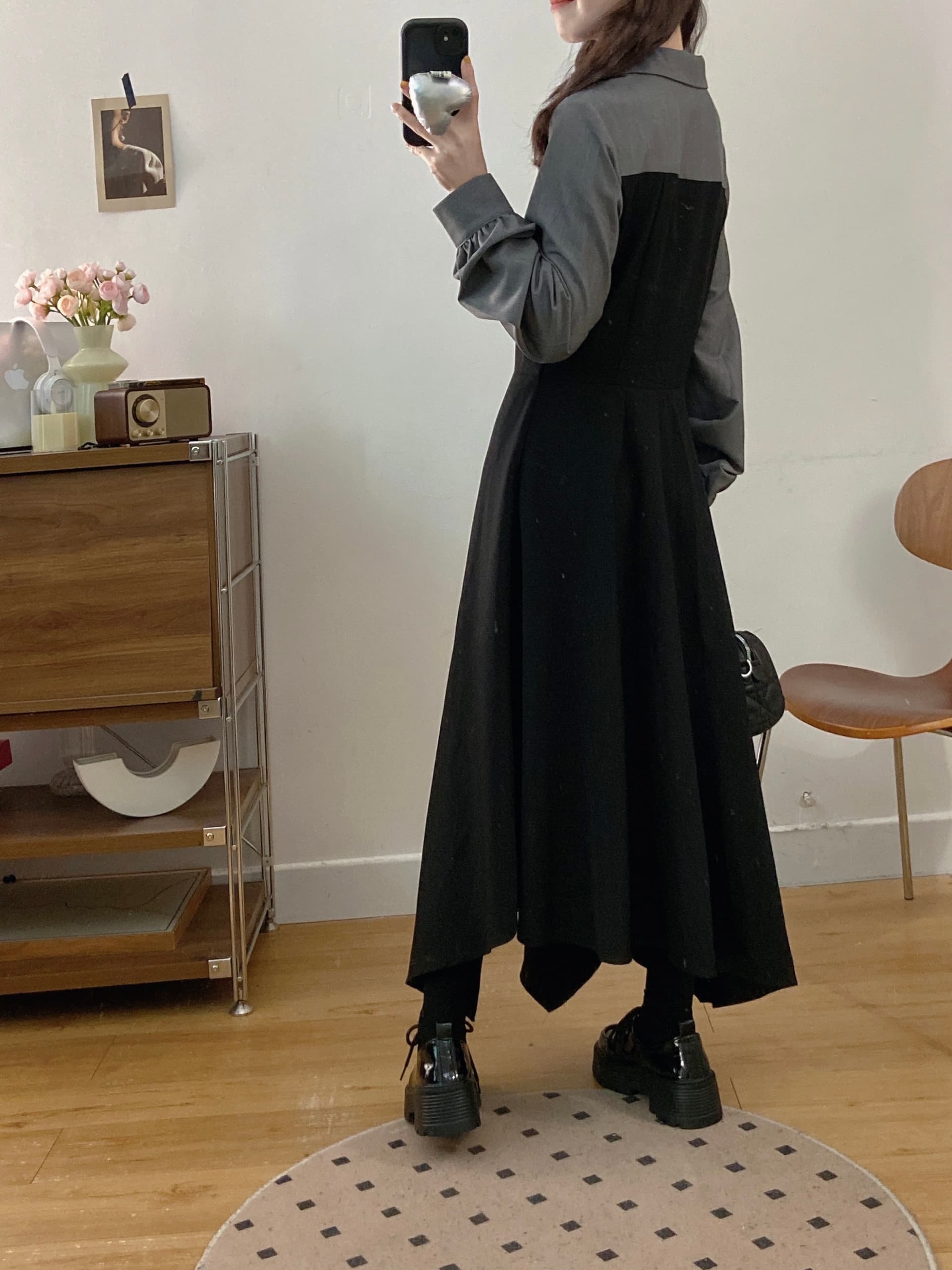 실사 빅 사이즈 여성 의류 2026 가을 새로운 지방 mm V넥 페이크 레이어드 패치워크 레이스 긴팔 드레스 상세 이미지 13