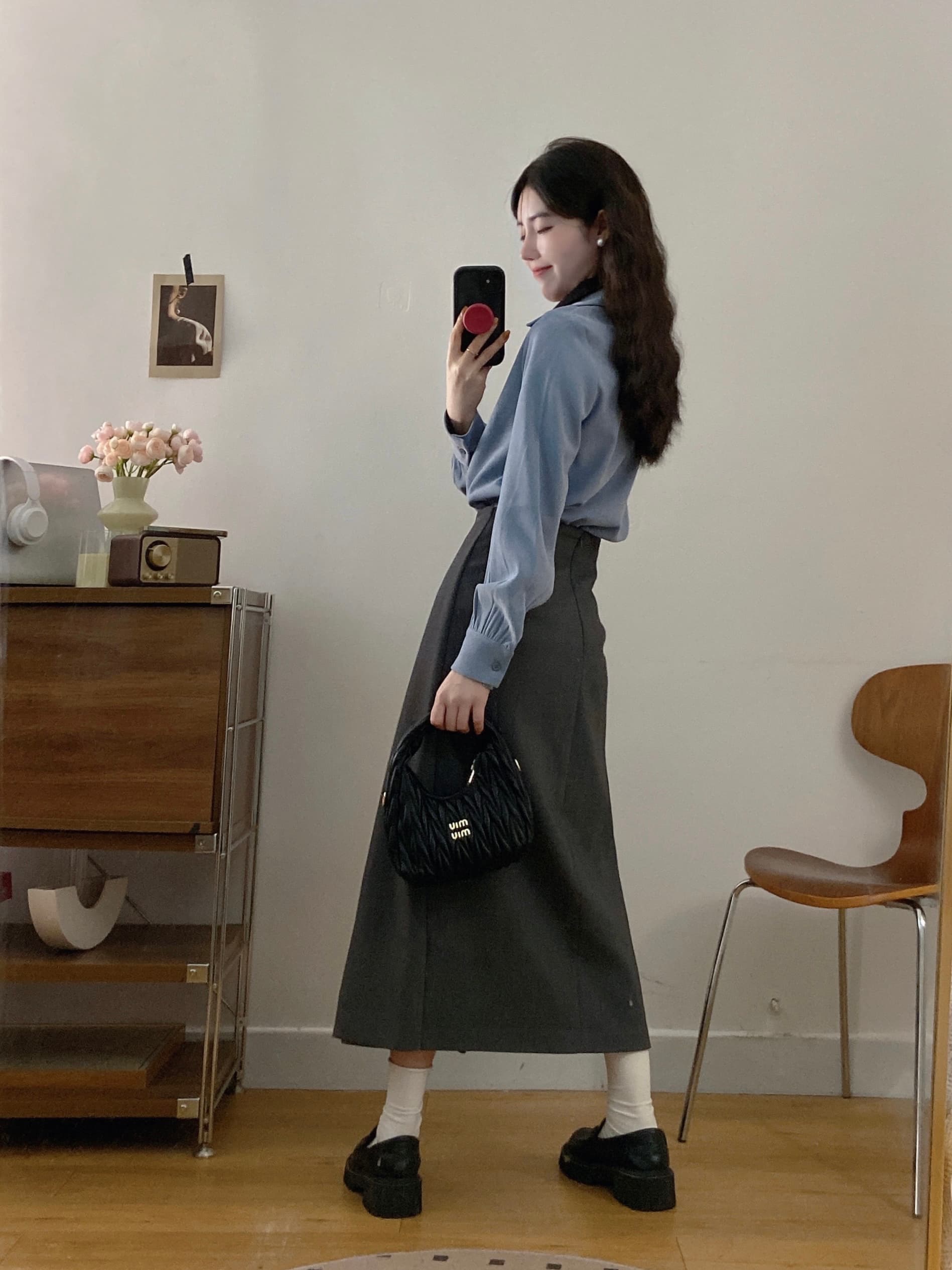 실사 빅 사이즈 여성 의류 2026 가을 새로운 지방 mm 페이크 레이어드 맨위 하이웨이스트 슬림해 보이는 반신 스커트 투피스 세트 상세 이미지 12