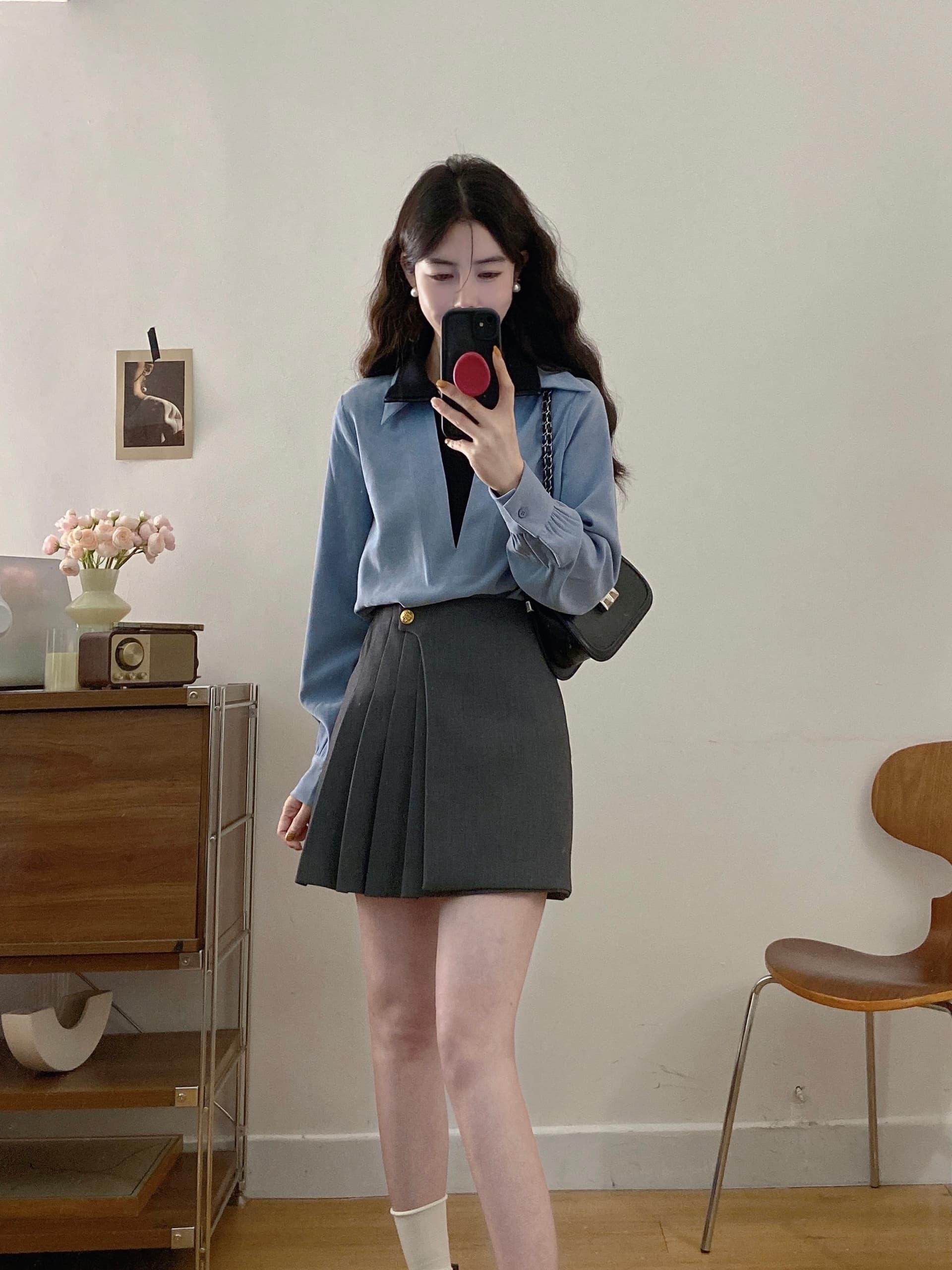 실사 빅 사이즈 여성 의류 2026 가을 새로운 지방 mm 페이크 레이어드 맨위 하이웨이스트 슬림해 보이는 반신 스커트 투피스 세트 상세 이미지 17