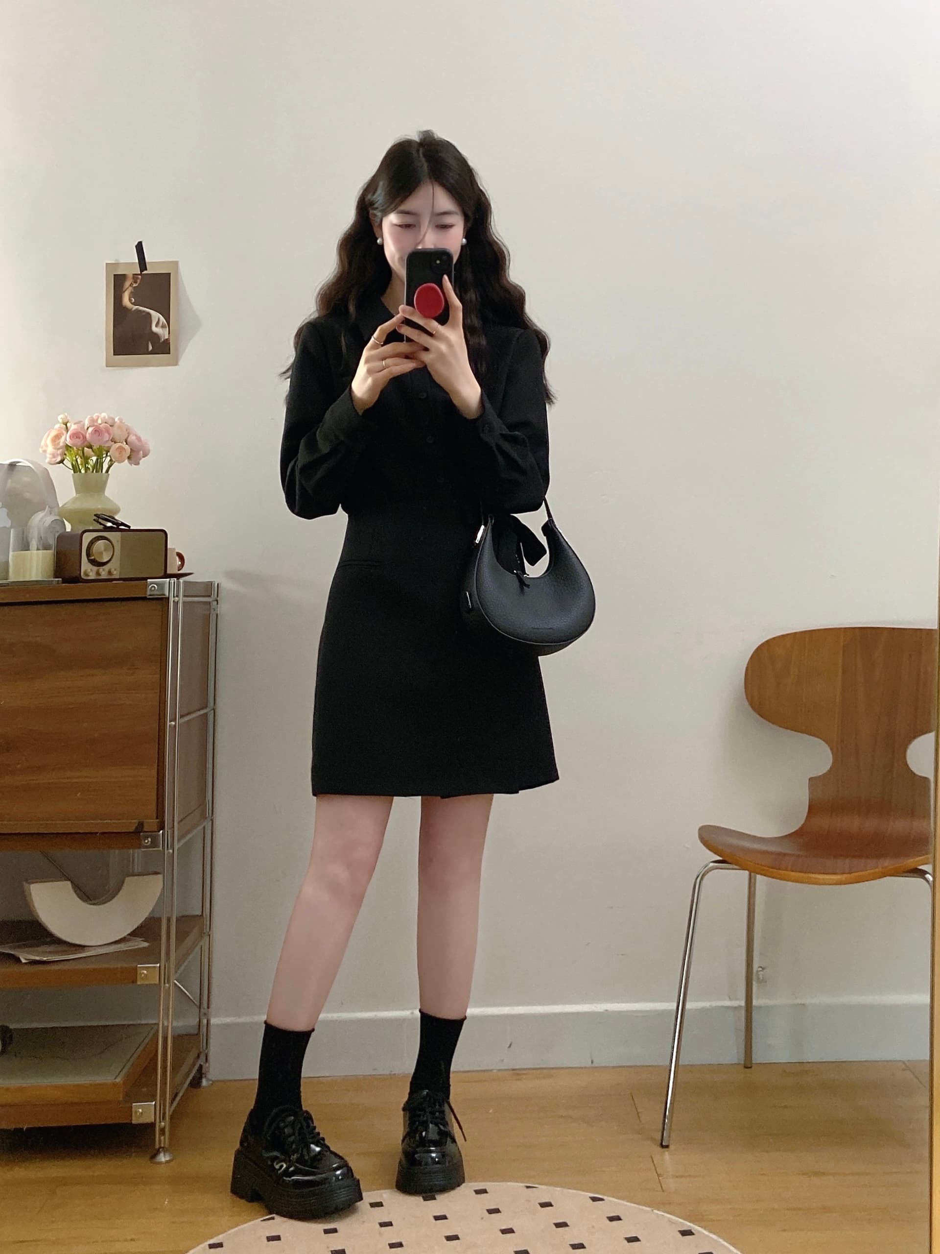 실사 빅 사이즈 여성 의류 2026 가을 새로운 지방 mm 표지 고기 슬림해 보이는 페이크 레이어드 셔츠 드레스 상세 이미지 6