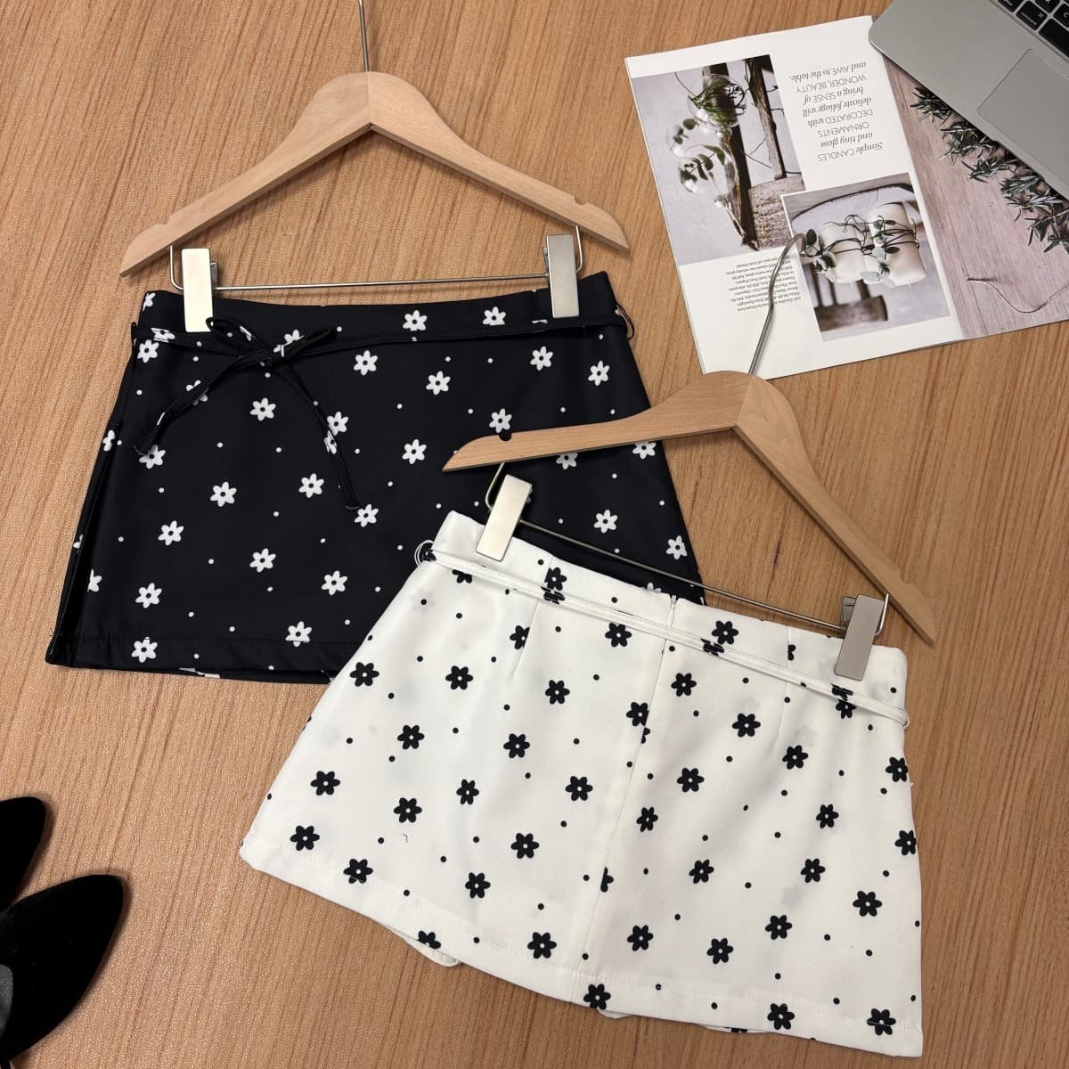 실사 봄 여름 새로운 한 부서 chic 핫걸 레이스업 작은 미니 스커트 꽃무늬 반신 스커트 측면 지퍼 트임 바지 이미지 6