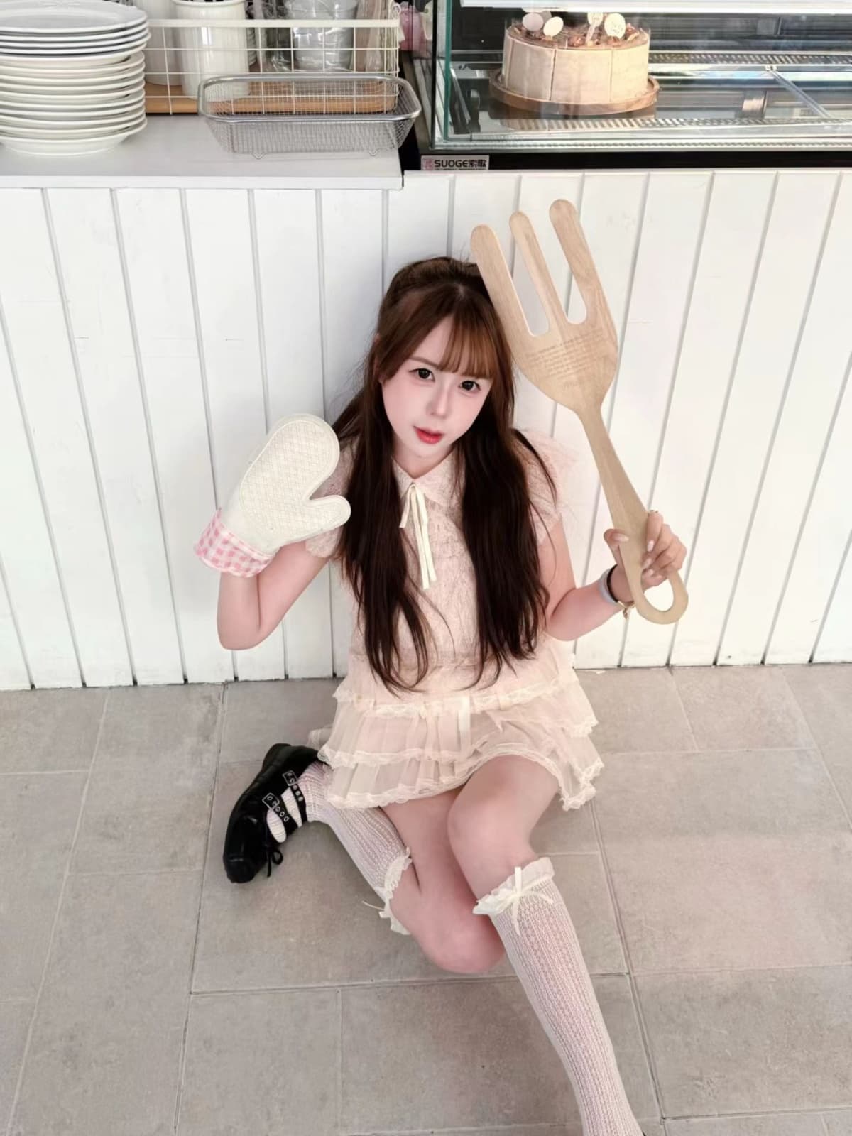 여름 새로운 한 부서 인형 케이크 드레스 달콤함 연령 감소 퍼프 미니 스커트 레이스 레이스 패치워크 층 반 스커트 상세 이미지 4