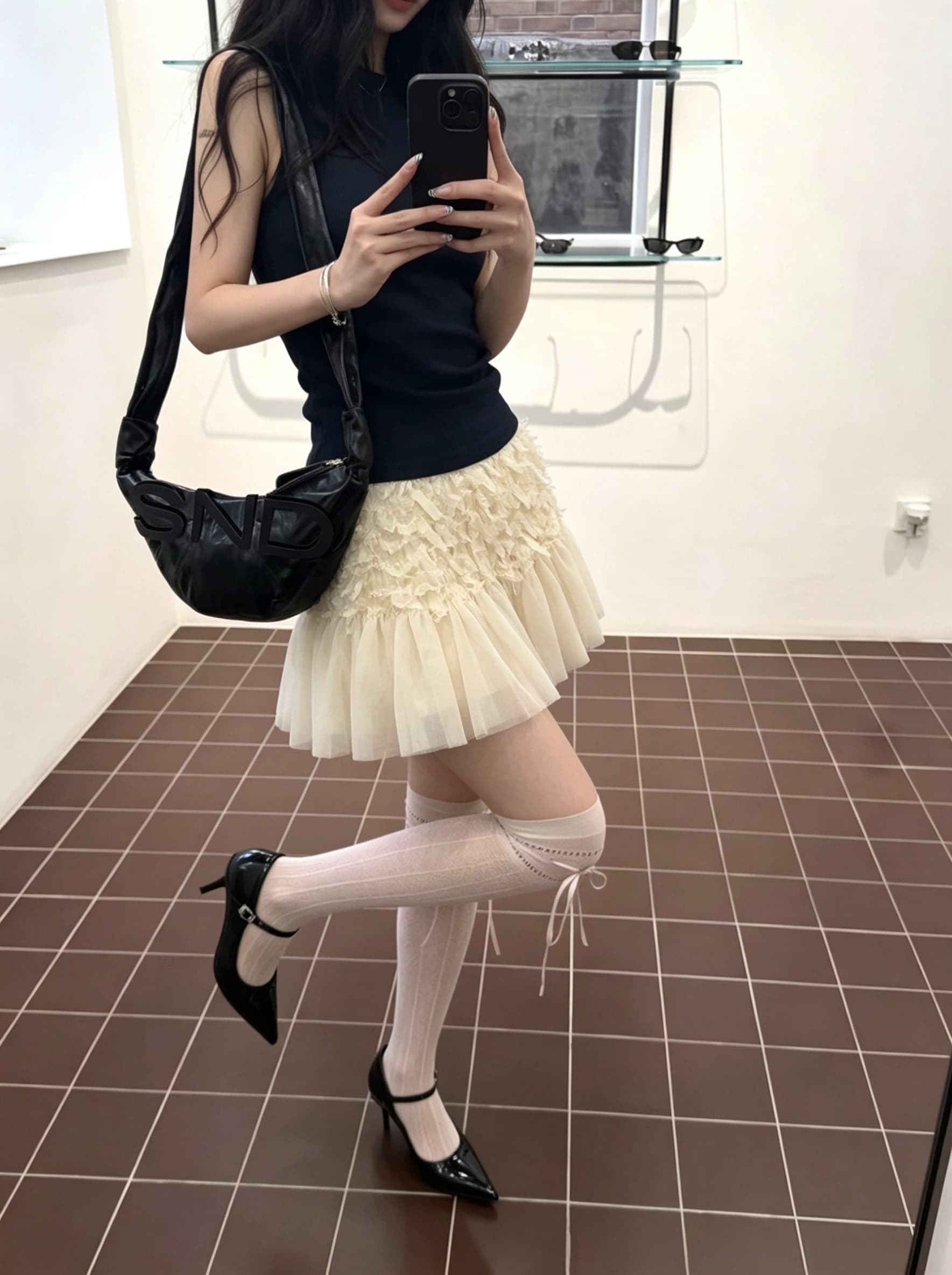 여름 새로운 프랑스식 무거운 작업 부드러운 바람 자카드 술 반신 스커트 슈퍼 잘 생긴 쉬폰 프릴 패치워크 미니 스커트 이미지 2