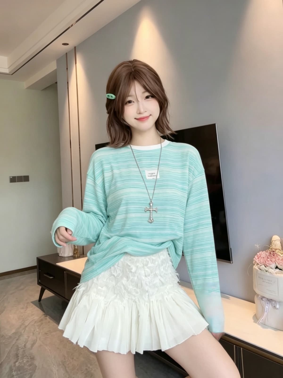 여름 새로운 프랑스식 무거운 작업 부드러운 바람 자카드 술 반신 스커트 슈퍼 잘 생긴 쉬폰 프릴 패치워크 미니 스커트 상세 이미지 1