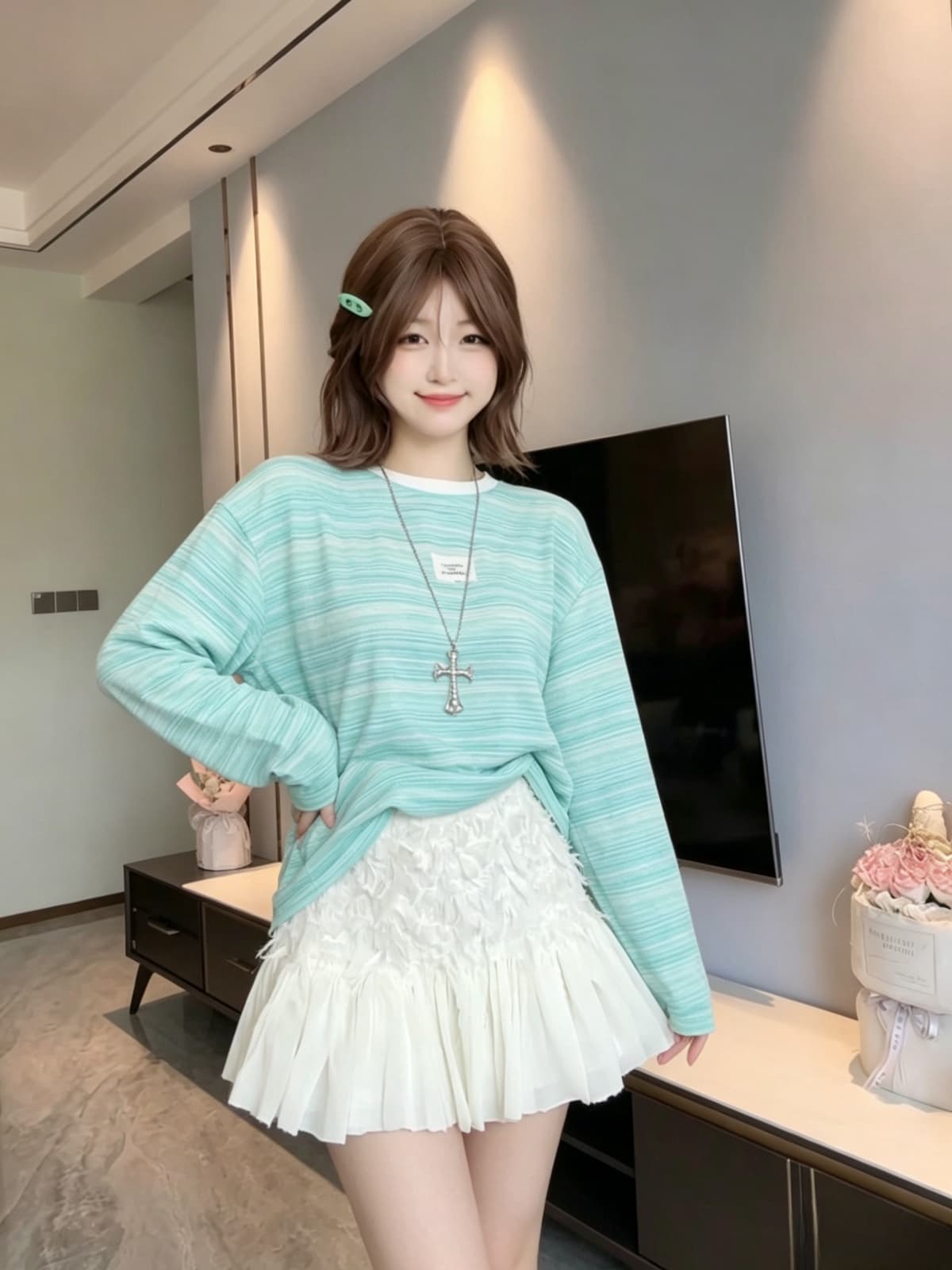 여름 새로운 프랑스식 무거운 작업 부드러운 바람 자카드 술 반신 스커트 슈퍼 잘 생긴 쉬폰 프릴 패치워크 미니 스커트 상세 이미지 2