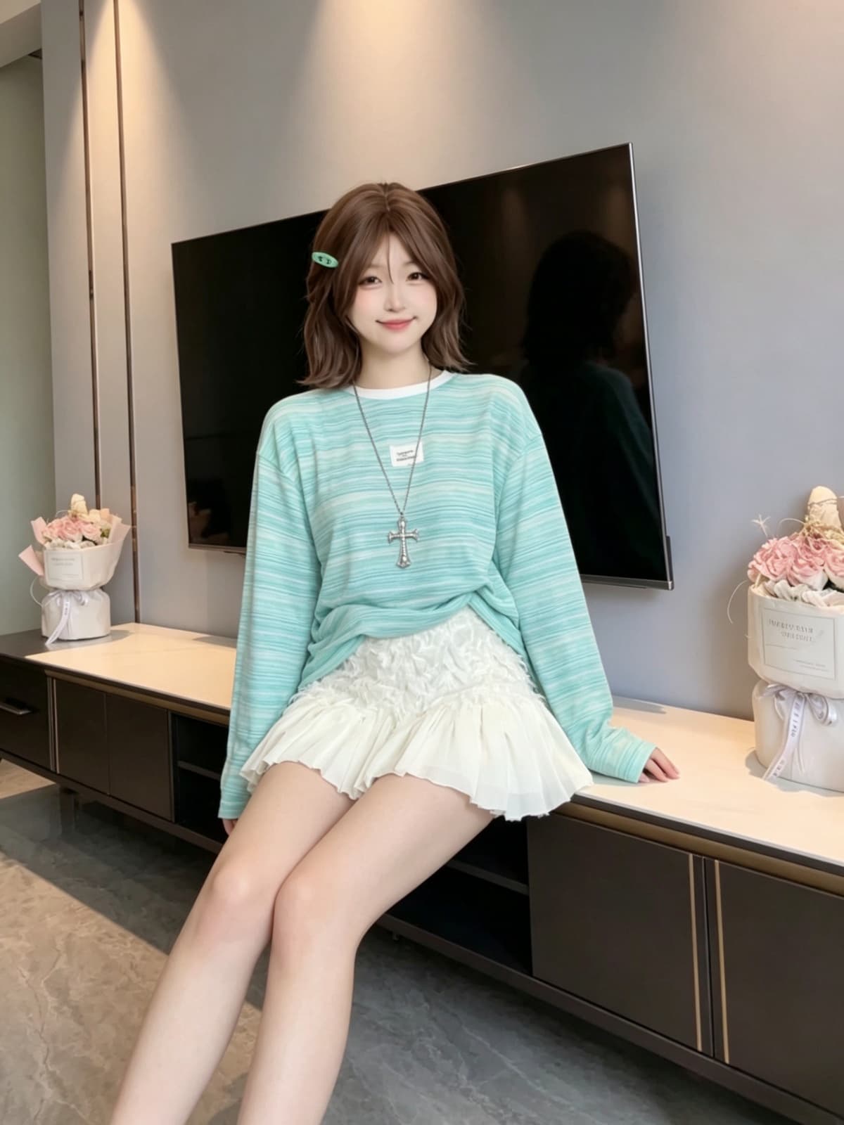 여름 새로운 프랑스식 무거운 작업 부드러운 바람 자카드 술 반신 스커트 슈퍼 잘 생긴 쉬폰 프릴 패치워크 미니 스커트 상세 이미지 3