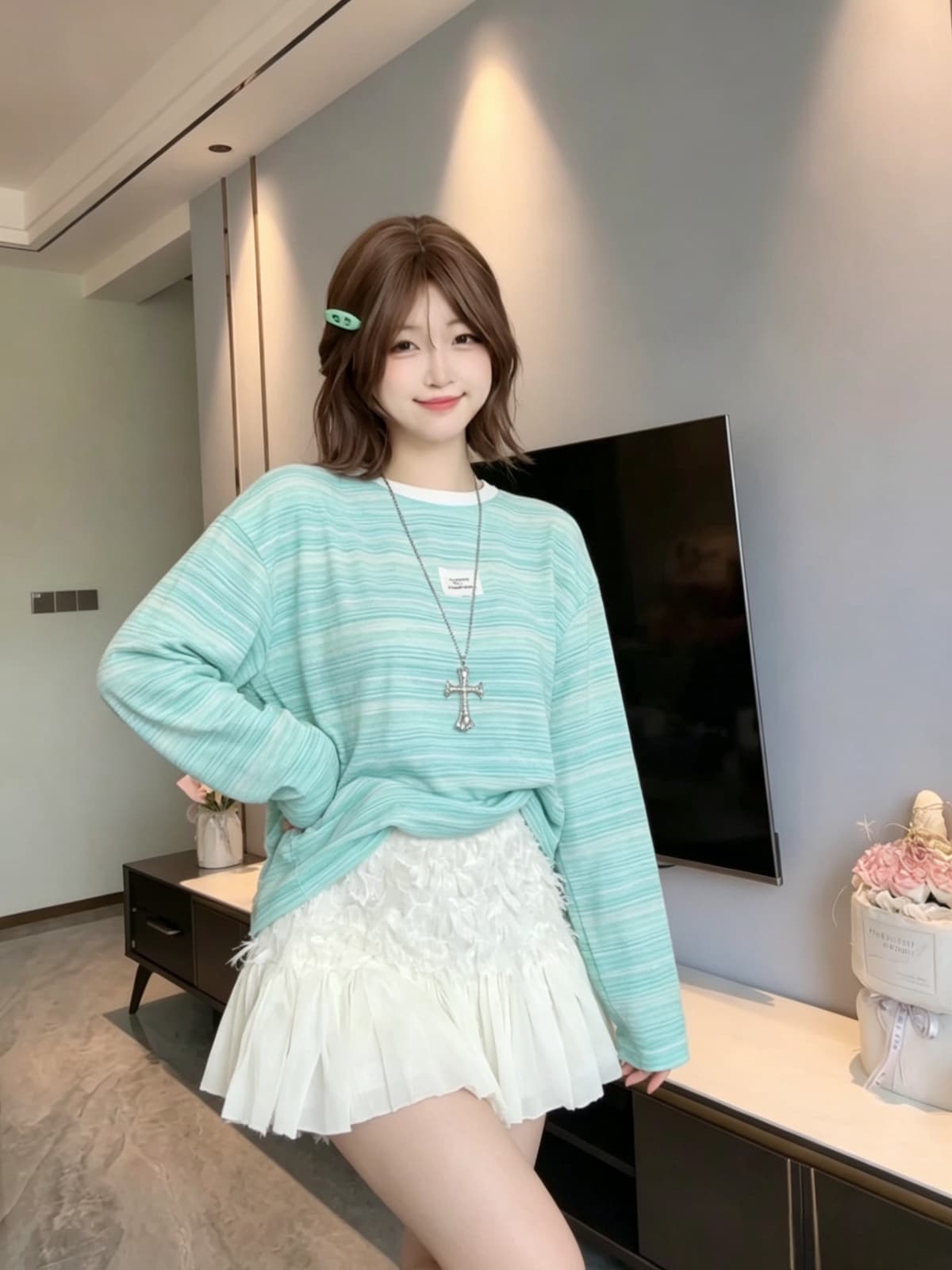 여름 새로운 프랑스식 무거운 작업 부드러운 바람 자카드 술 반신 스커트 슈퍼 잘 생긴 쉬폰 프릴 패치워크 미니 스커트 상세 이미지 4