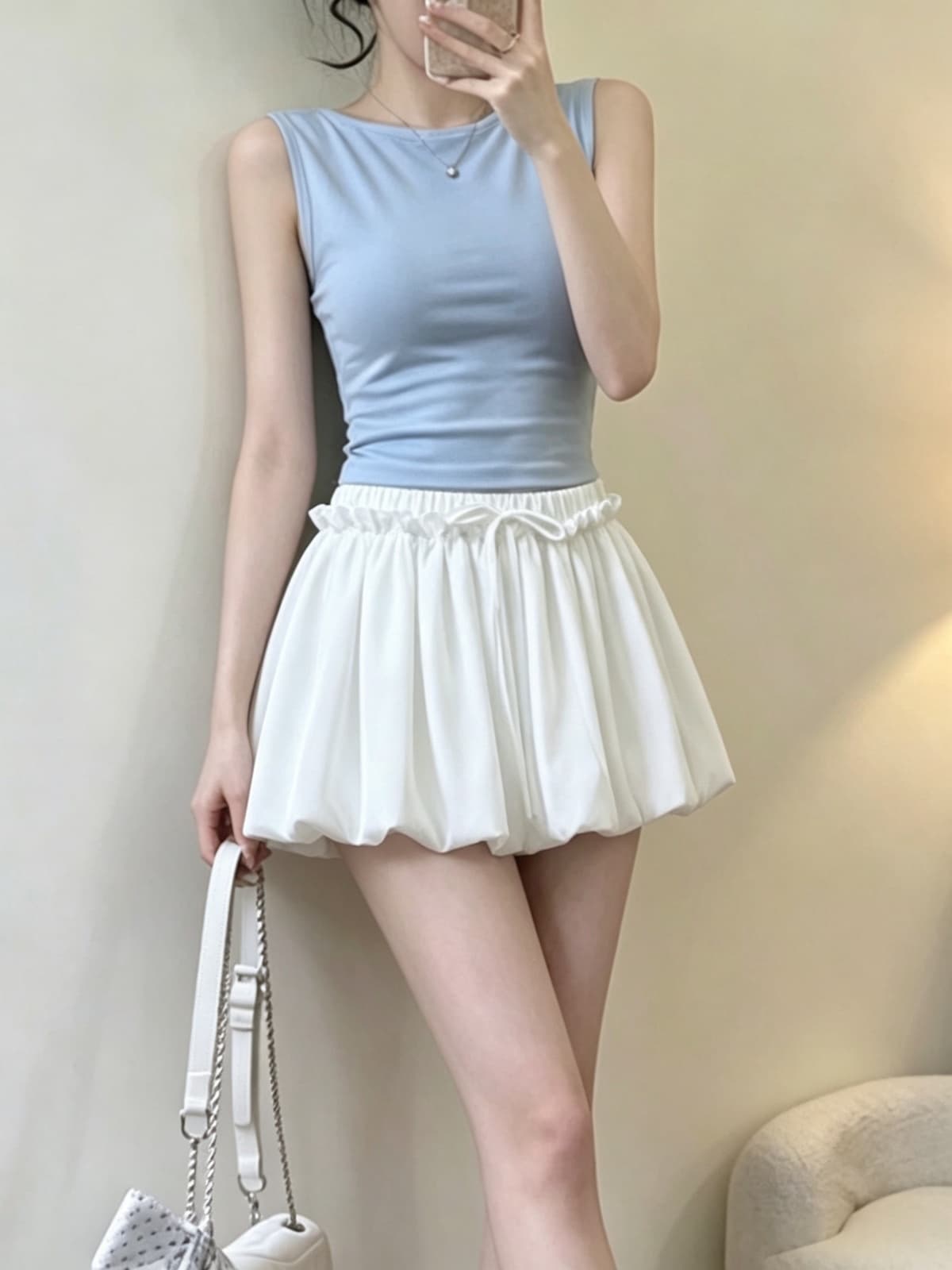 여름 새로운 한 부서 chic 아세트산 광택 구름 꽃밭 반신 스커트 프릴 레이스업 노출 방지 미니 스커트 이미지 2