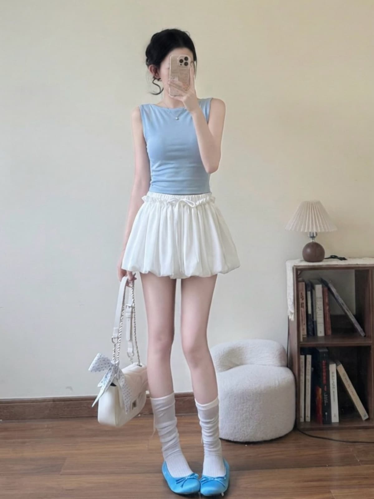 여름 새로운 한 부서 chic 아세트산 광택 구름 꽃밭 반신 스커트 프릴 레이스업 노출 방지 미니 스커트 상세 이미지 2