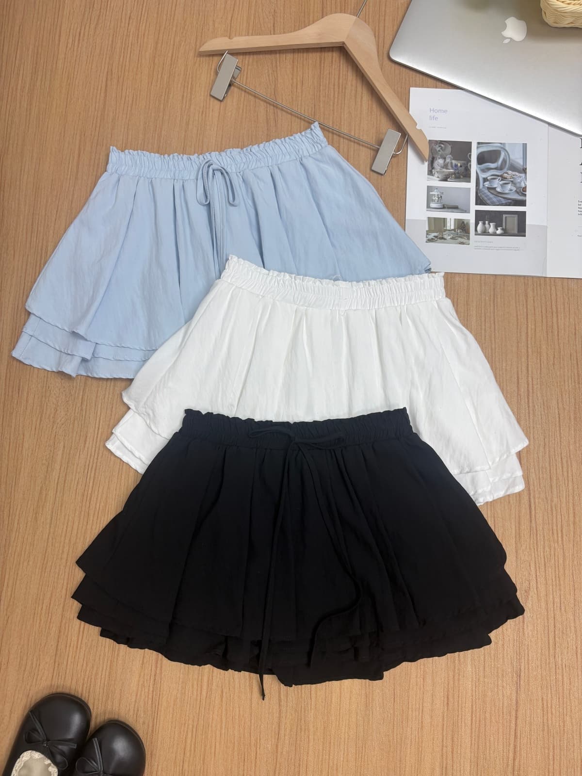 실사 여름 새로운 한 부서 chic 층 디자인 센스 면 센스 반신 스커트 나비 넥타이 한 마디 미니 스커트 상세 이미지 13