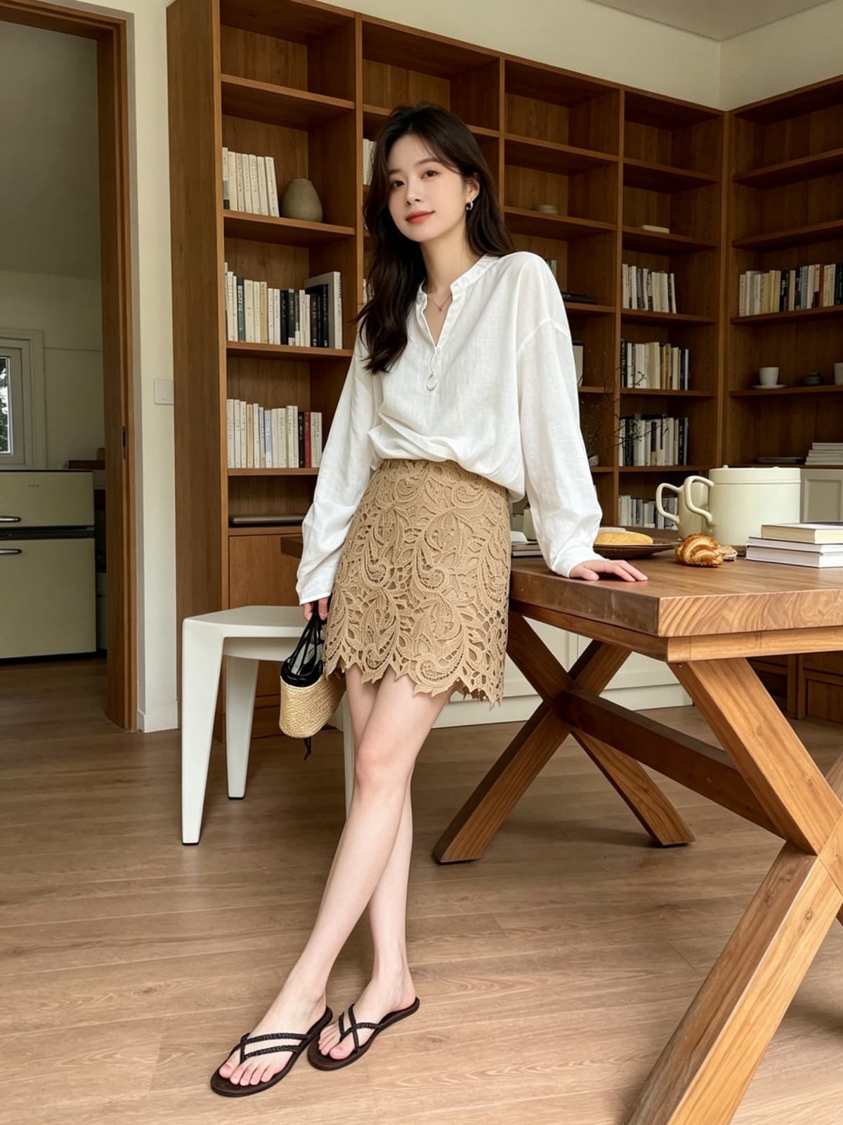 봄 여름 새로운 2026 프랑스식 품격 레이스 홀로우 아웃 레이스 반신 스커트 고급 센스 한 마디 타이트 스커트 미니 스커트 이미지 4