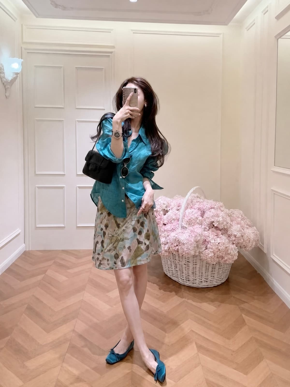 여름 새로운 한 부서 chic 부드러운 바람 세련된 고유 한 다용도 핑크색 꽃무늬 반신 스커트 쉬폰 한 마디 중간 스커트 상세 이미지 1